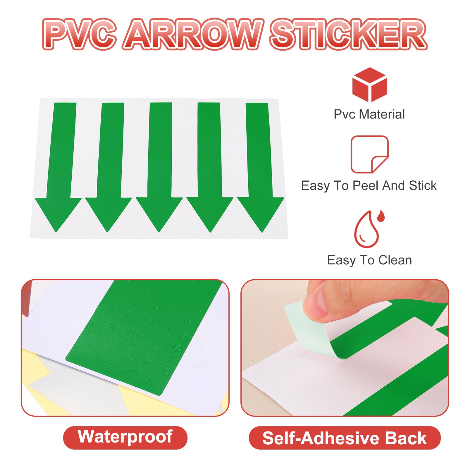 Arrow Sticker, (5×1.2 Inch, Green) (40 Pcs), Waterproof Arrow Sign Sticker