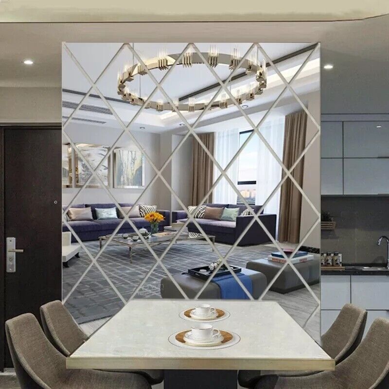 3D Mirror Acrylic Wall Sticker Diamond Art Mural Decal Home Room Decor Removable