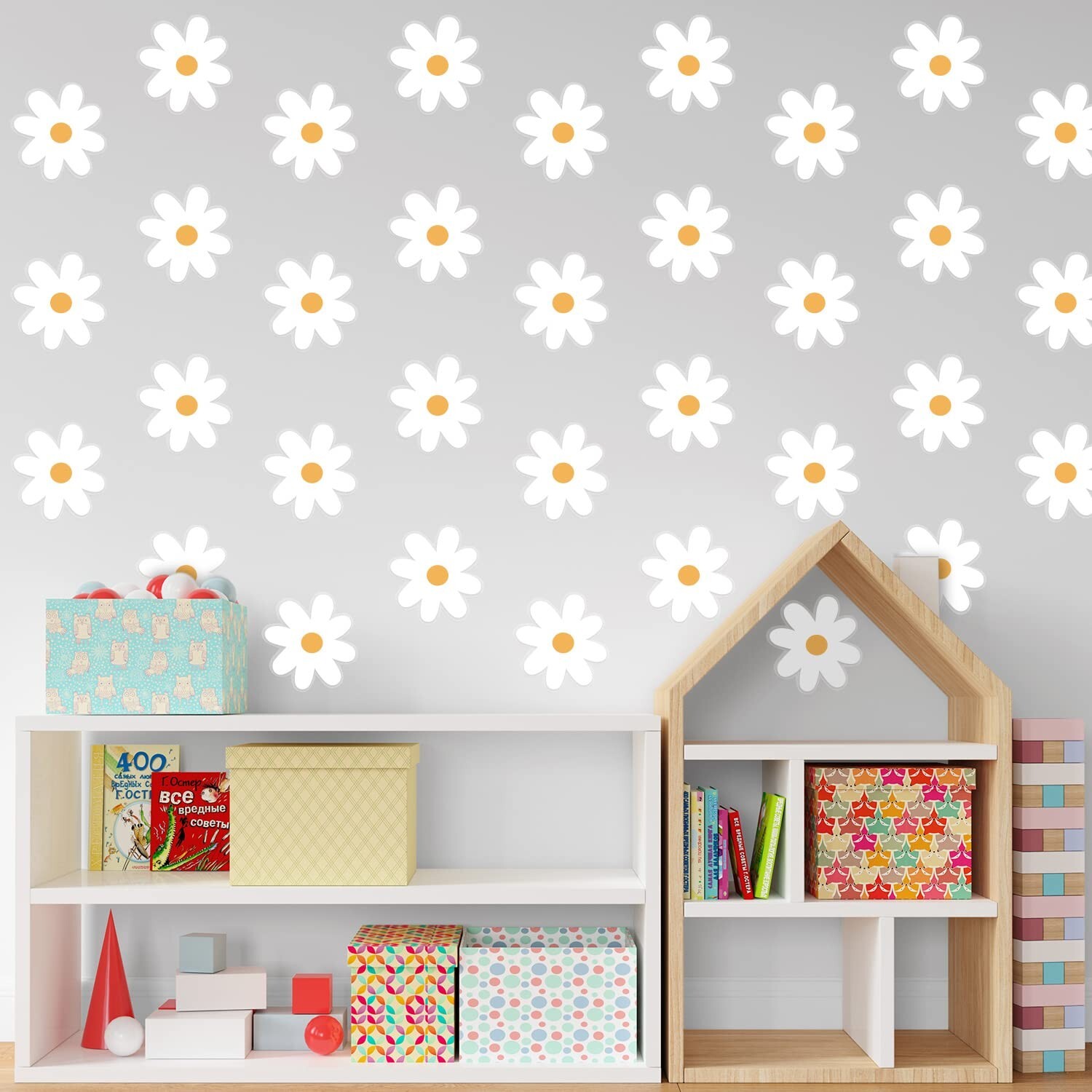 36 pcs Daisy Stickers, 3.5 in Daisy Wall Decal White Daisy for Girls Bedroom,…