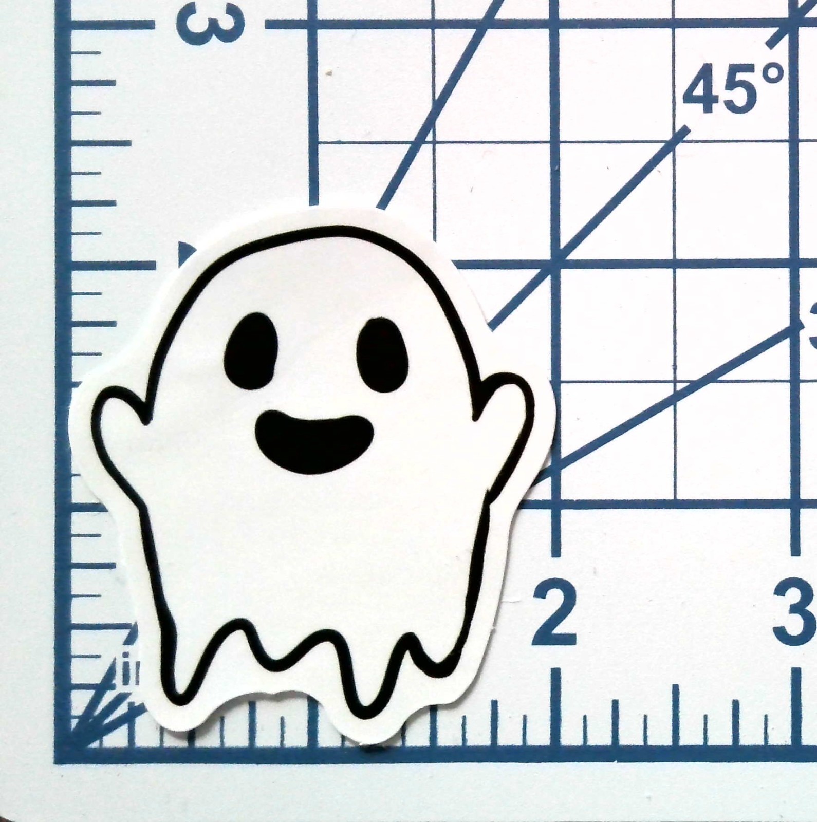 Happy Ghost Vinyl Sticker – Hands Up Smile Die Cut Durable Ready to Ship