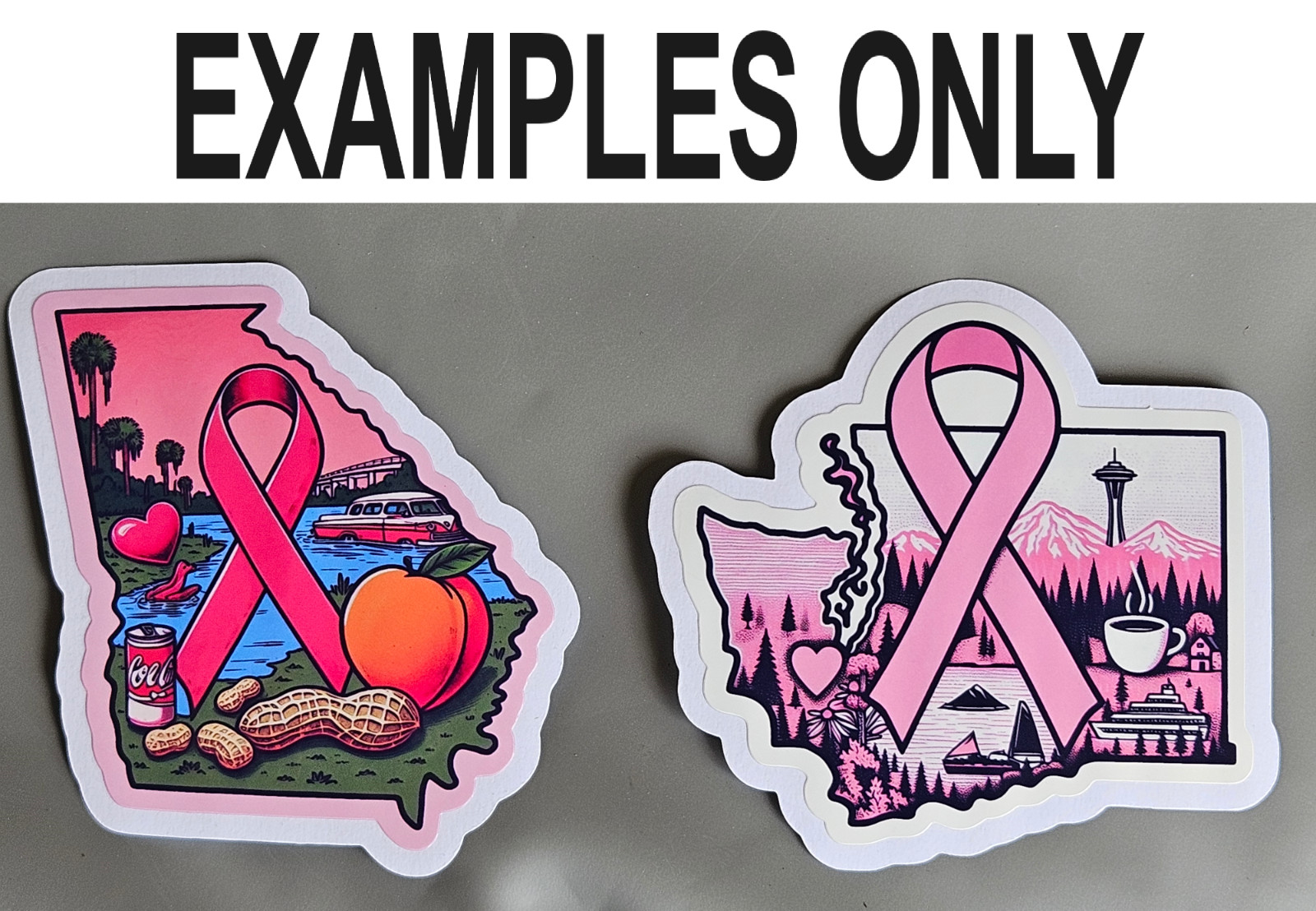 Multipack State Pink Awareness Ribbon Stickers Glossy Breast Cancer WI MN MO IN