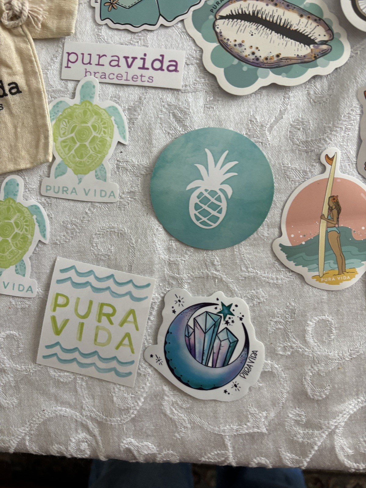 Pura Vida Sticker Lot Of 20 Logo Beach Island Themed and 9 bags and box