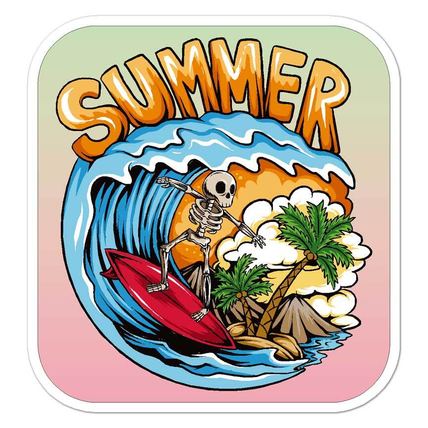 Summer Surf Skeleton, Vinyl Decal Sticker, Indoor Outdoor, 3 Sizes, #7917