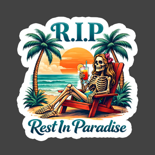 Skeleton Sticker Vinyl Decal Rest In Paradise Beach Funny Vacation