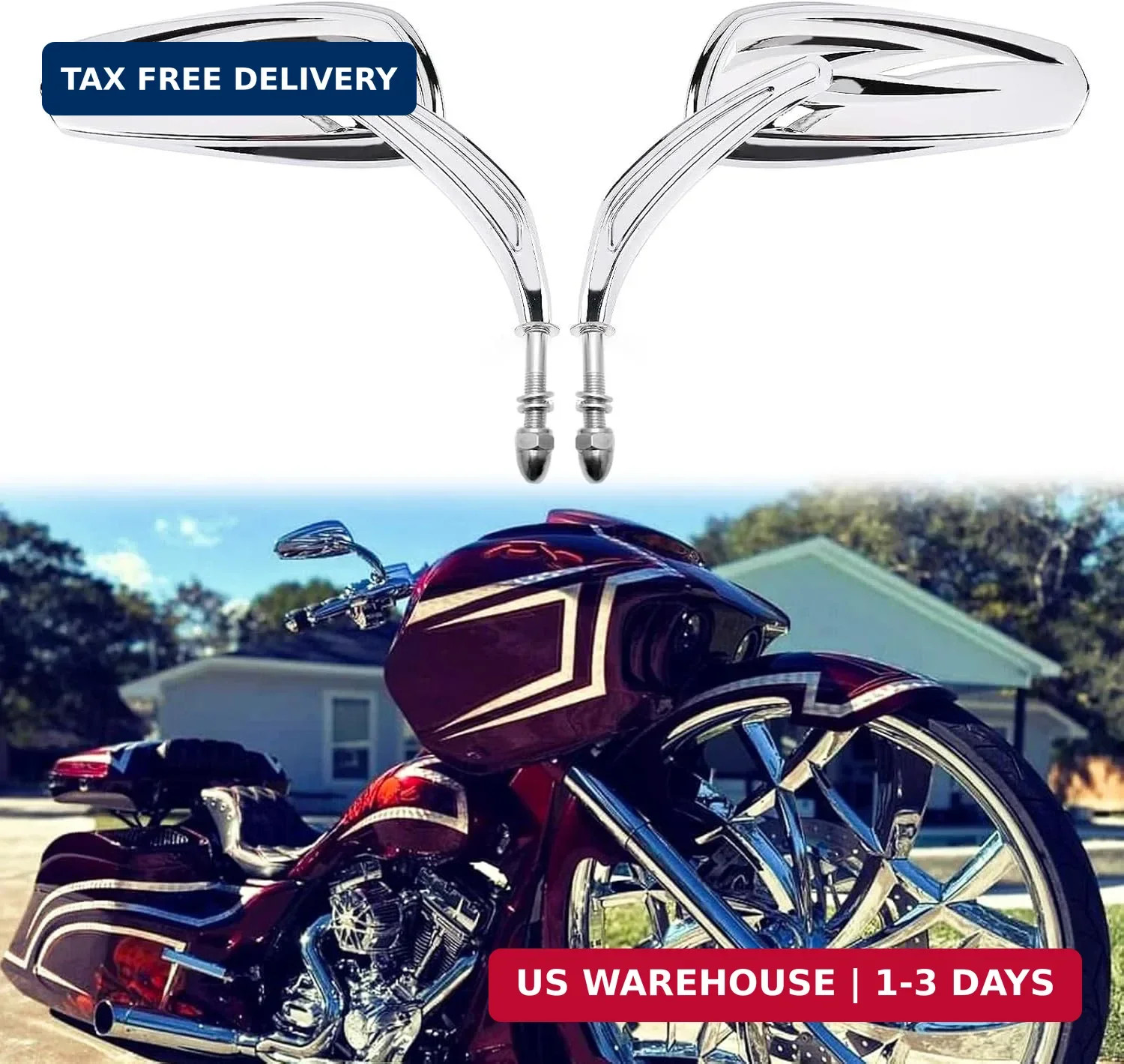 Chrome Motorcycle Side Mirror for Road King Street Electra Glide Road Glide Dyna