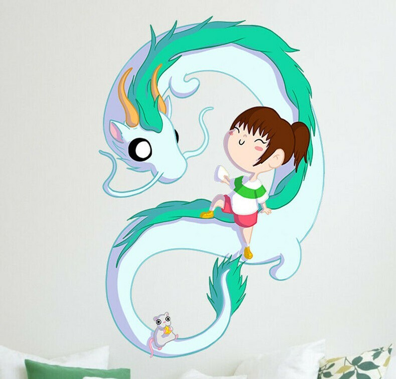 Anime dragon Wall Decal, Living Room Anime Creature Decal, Anime Girl Sticker