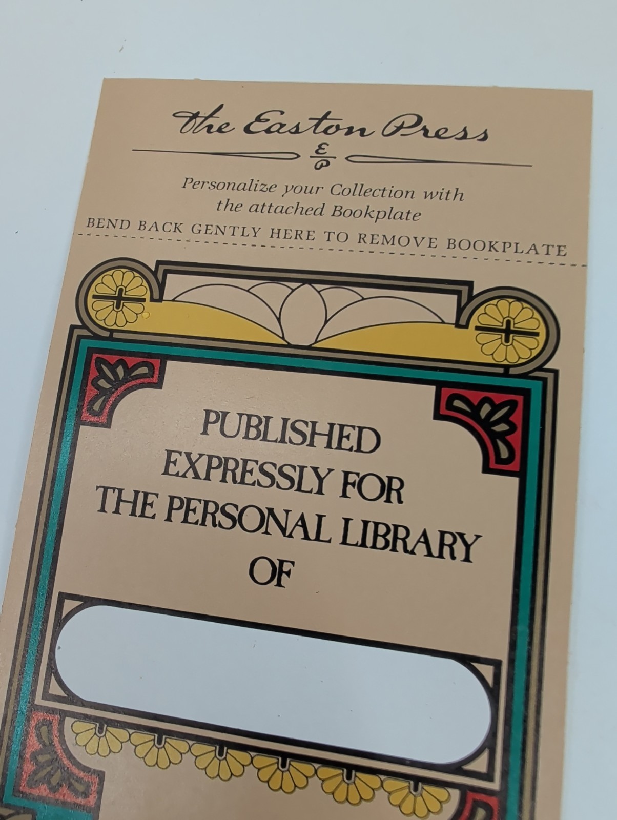 The Easton Press Published for Personal Library Bookplate Sticker New Vintage