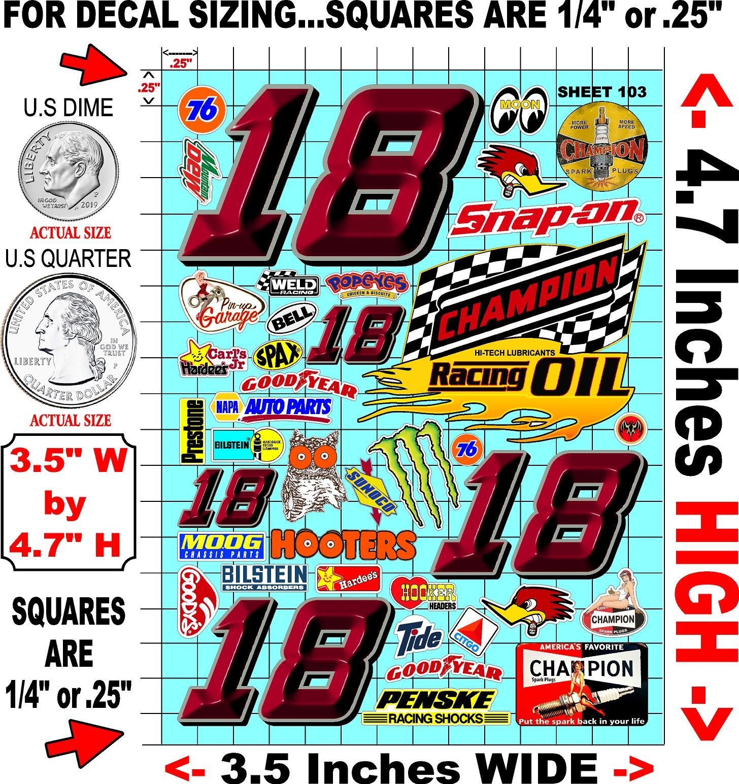 White Vinyl Sticker Sheet 103 champion-R/c Model Decal fits 1/24-1/16 Scale CUT