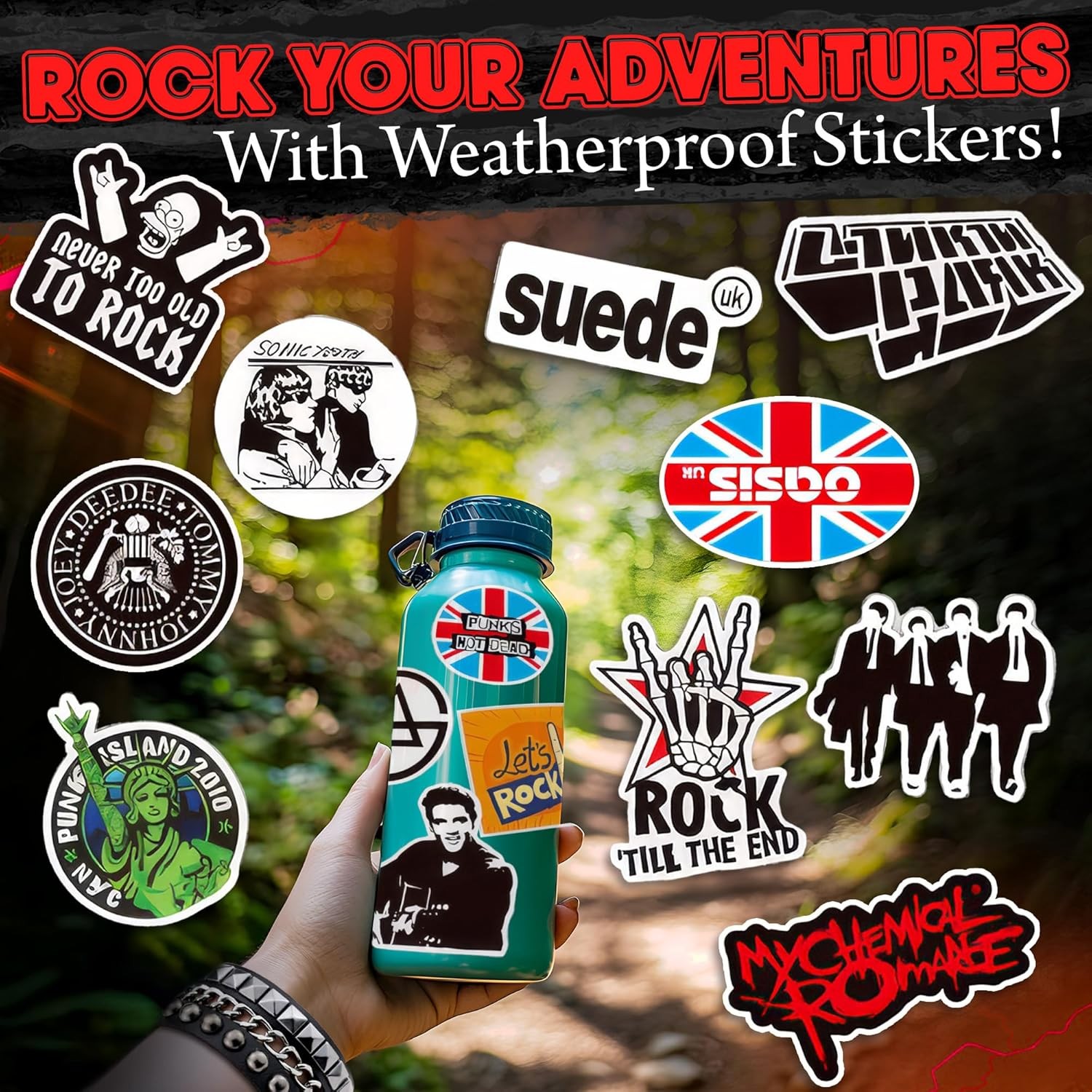 100Pcs Rock Band Vinyl Stickers Punk Metal Rock Decals for Laptop Guitar Bottle