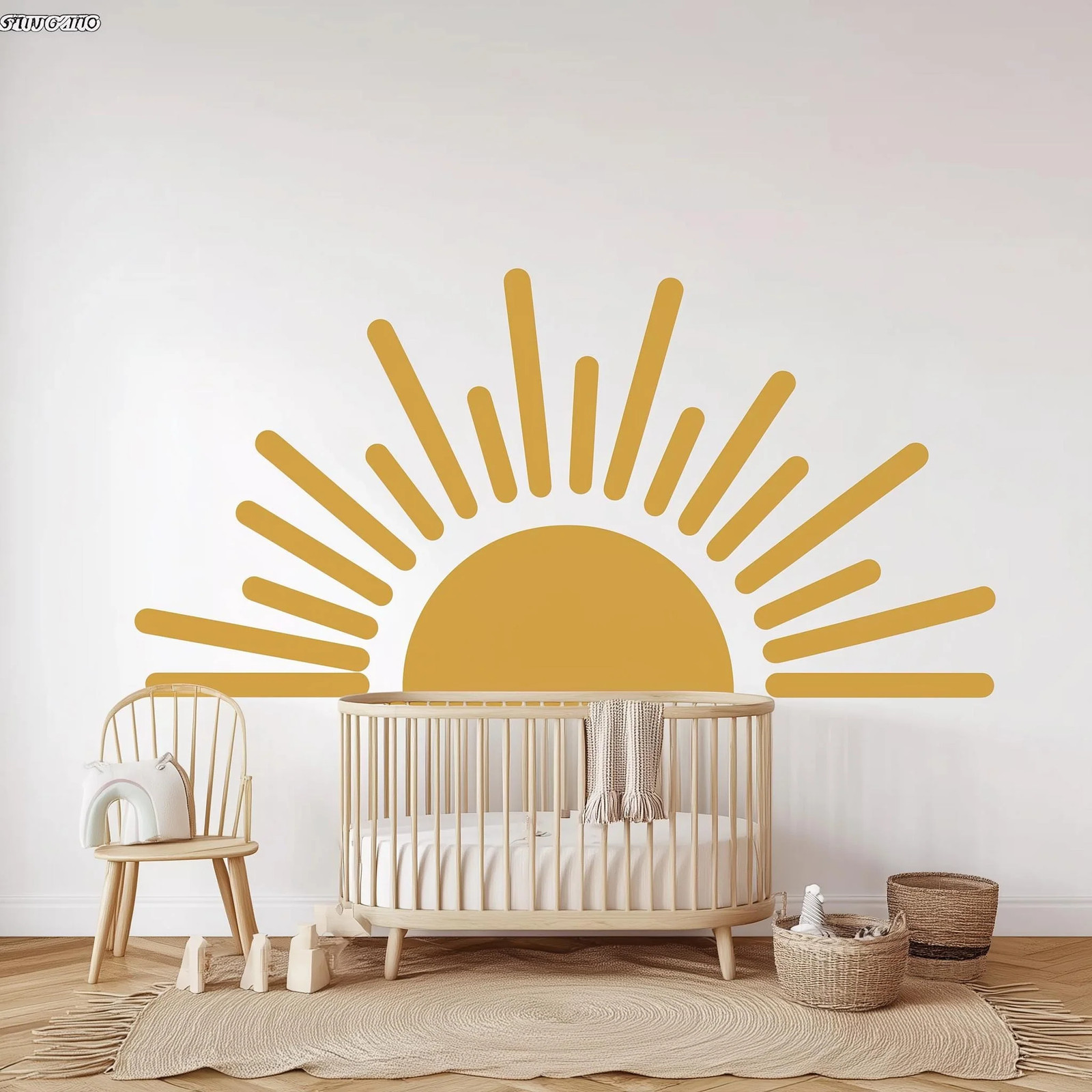 Large Half Sun Wall Decal | Boho Nursery Wall Art