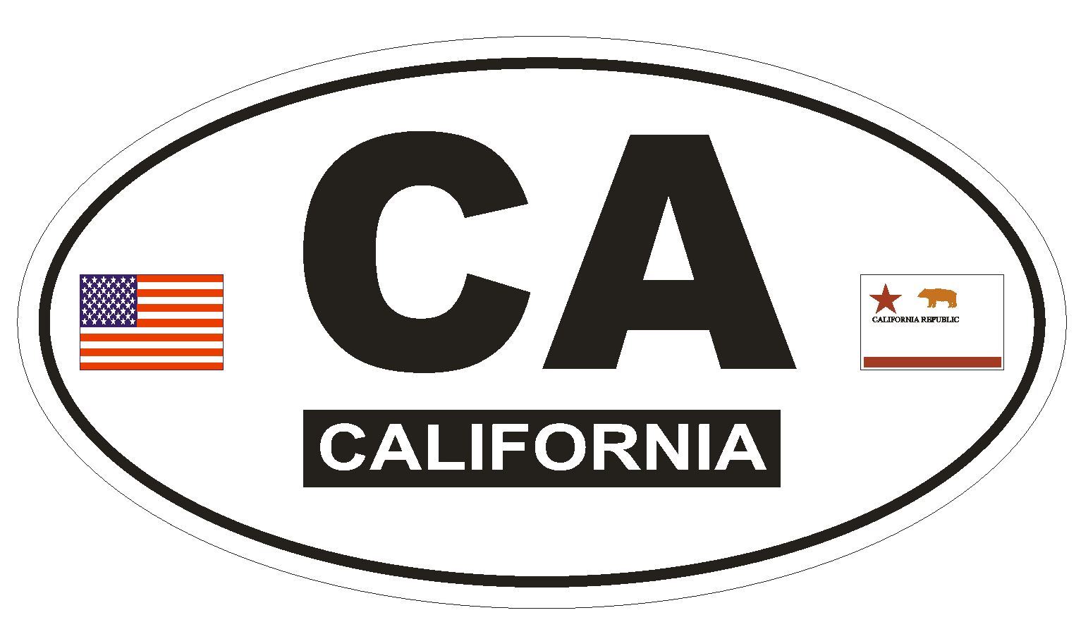 CA California Oval Bumper Sticker or Helmet Sticker D811 Euro Oval With Flags