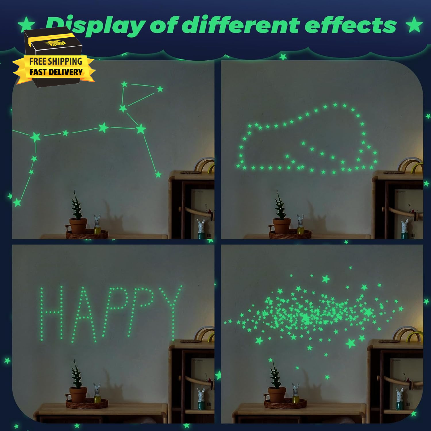 Glow in the Dark Stars Stickers for Ceiling, 514Pcs 3D Room Wall Decor Ceiling S
