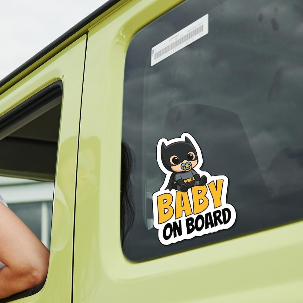 Cute Bat Hero Baby On Board Vinyl Sticker Waterproof Auto Window Truck 4.5" x 6"
