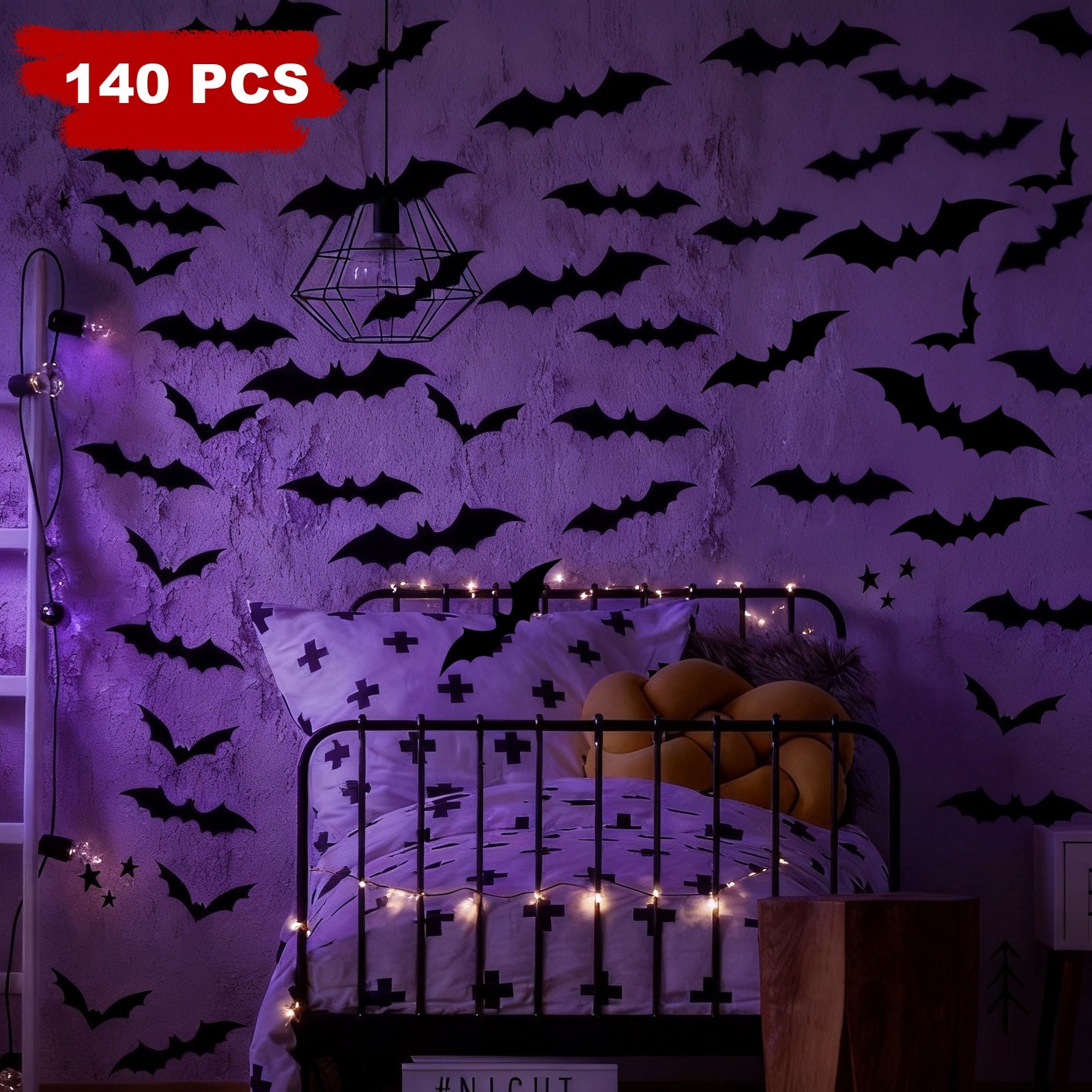 AGCAN 140Pcs Bat Wall Decor, 5 Different Sizes 3D Scary Bat Stickers