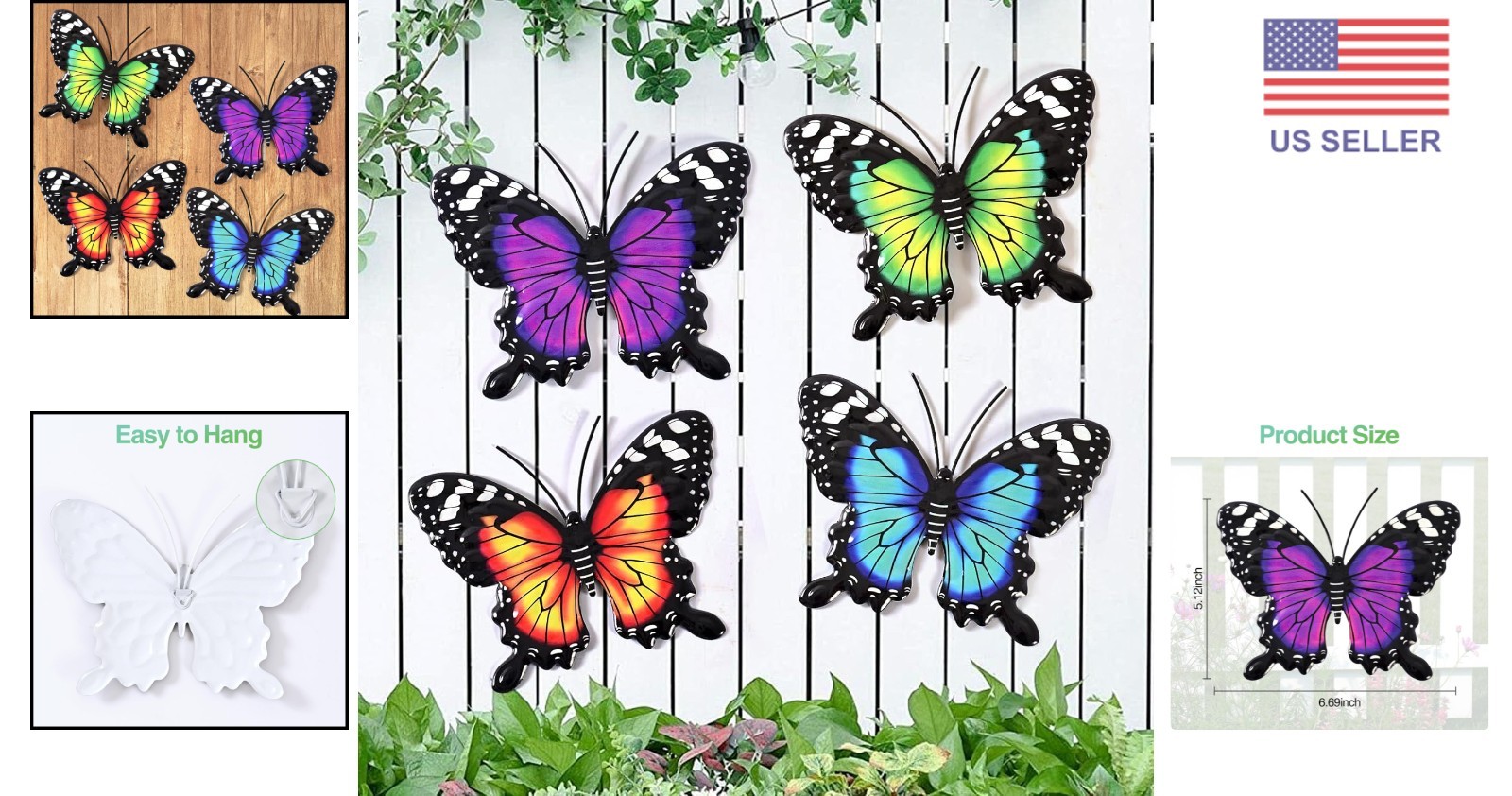 Metal Butterfly Wall Decor – 4 Pack Vibrant Hanging Art for Indoor & Outdoor