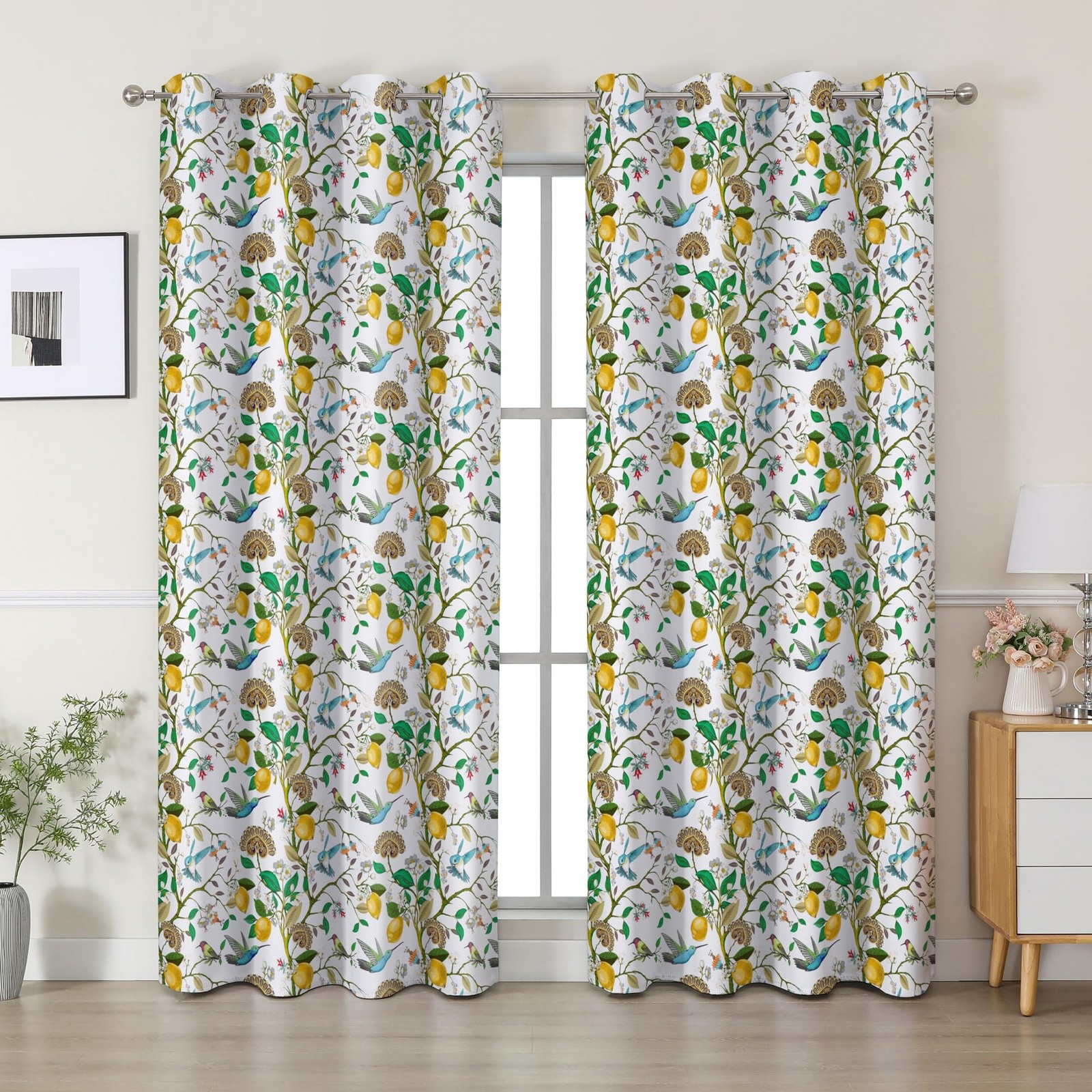 Spring Curtains 96 Inches Long, Floral Bird Branch Living Room Window Blackou…