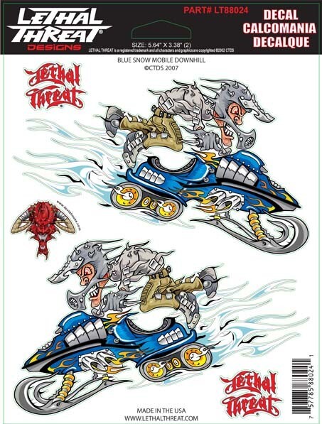 NEW LETHAL THREAT SNOWMOBILE DOWNHILL BLUE DECAL STICKER 6"x6" LT88024