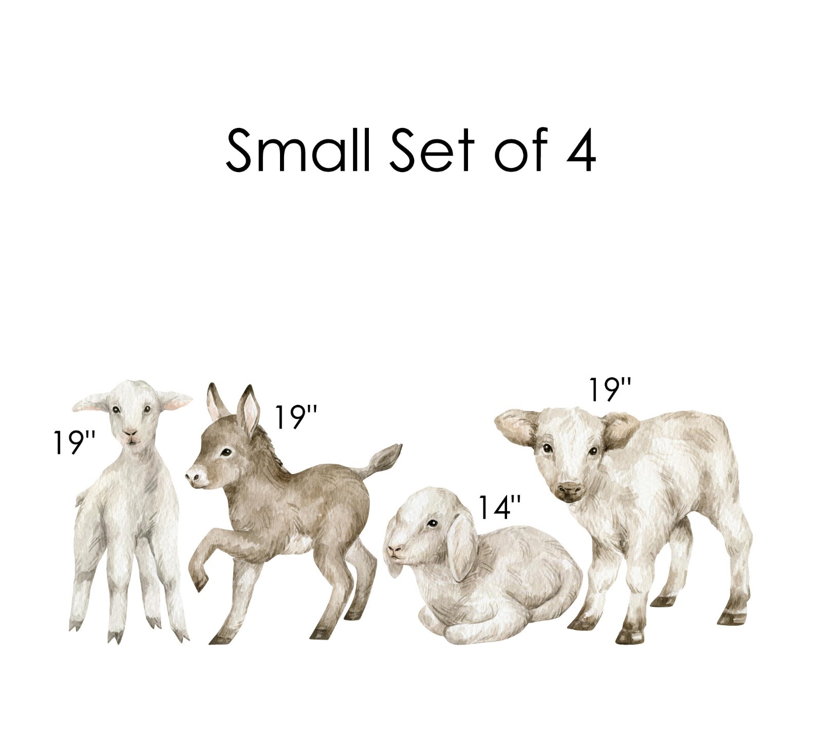 Baby Farm Animals Wall Decals Watercolor Barnyard Nursery Decor SMALL Set of 4