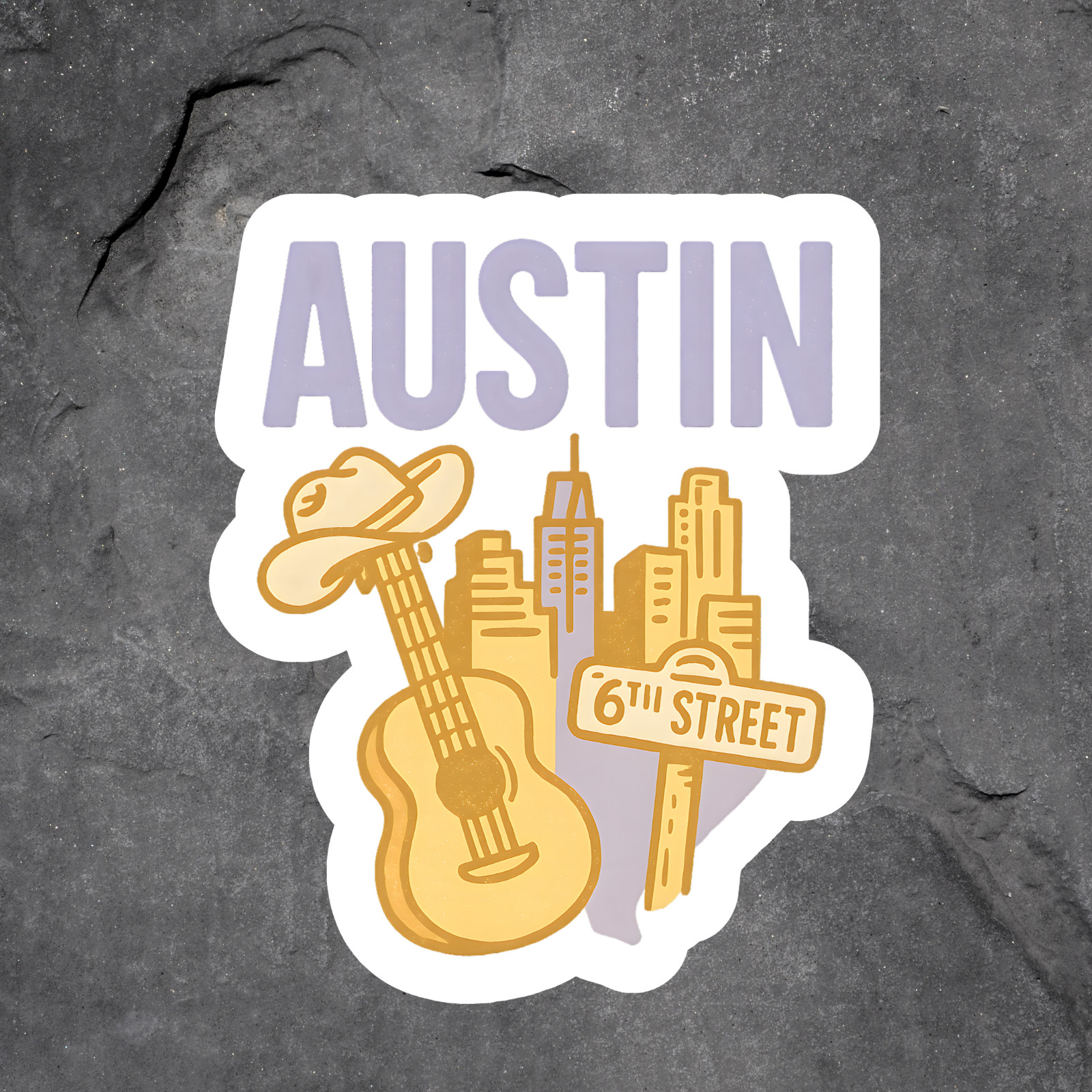 Austin Texas Sticker Vinyl Decal Guitar 6th Street Skyline Music City Retro