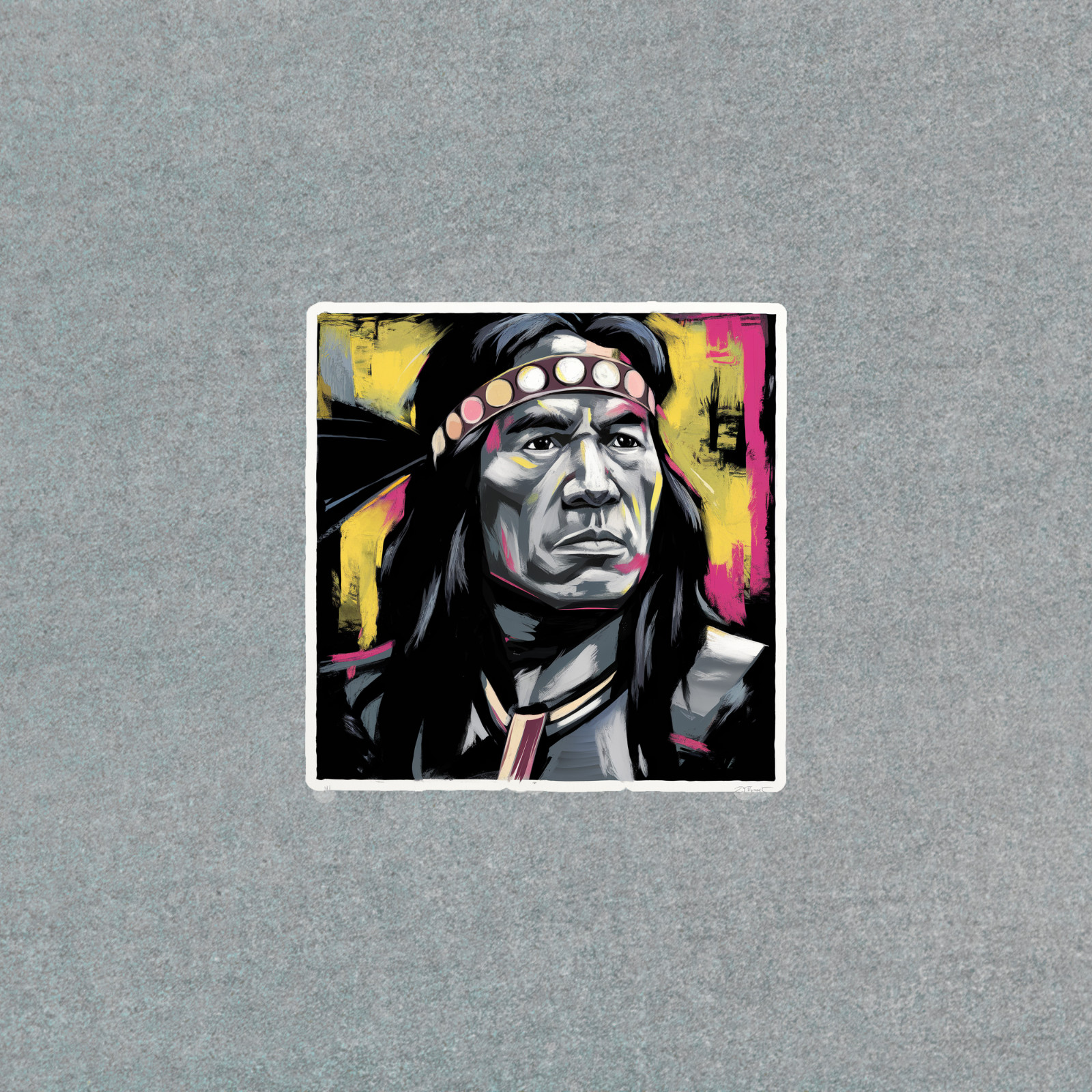 Native American Chief Colorful Abstract Portrait Painting Print #4204