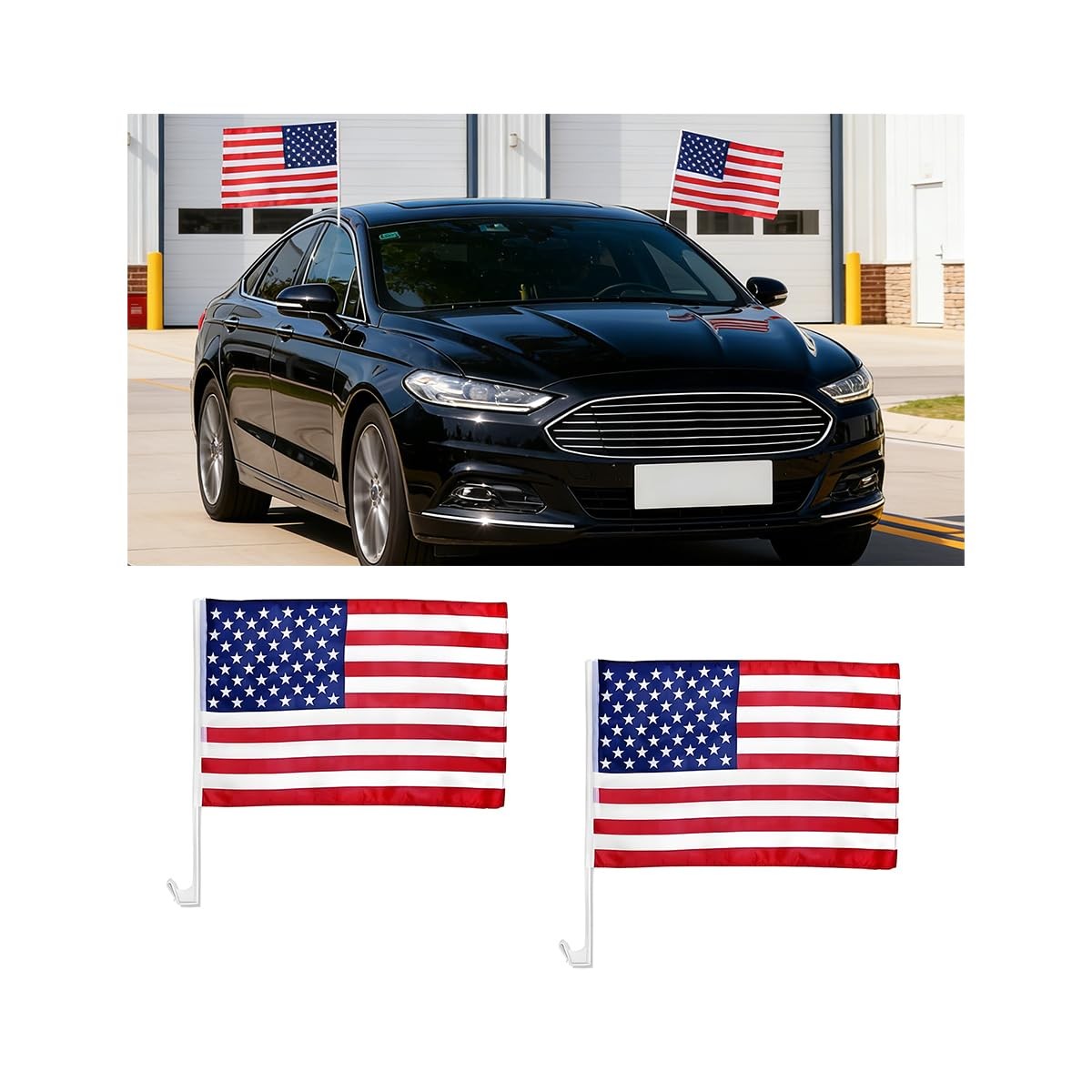 2 Pack 17×12 Inch American Car Flags with Window Clip Vehicle Window Mount Flag