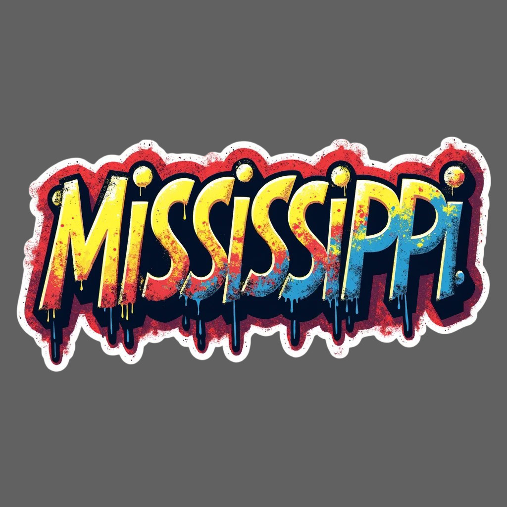 Mississippi Sticker Vinyl Decal Paint Splatter Drip Style Laptop Car USA