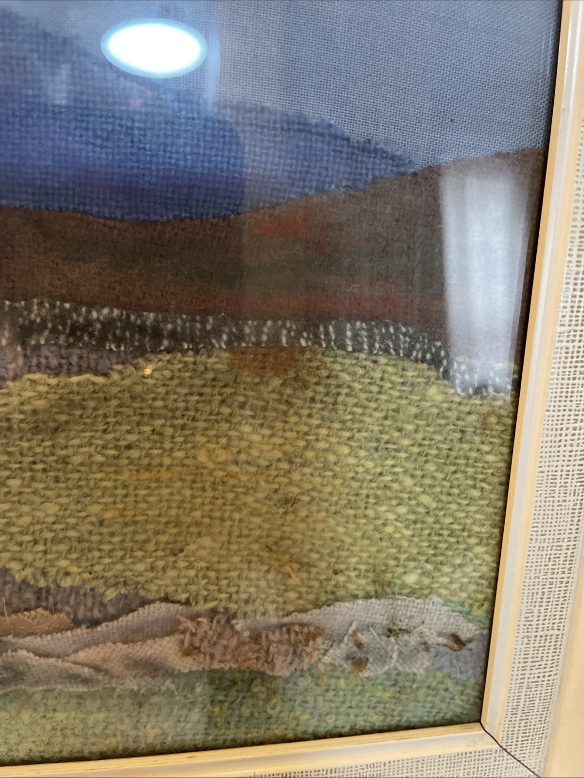 Vtg Handmade One Of A Kind original, Country Scene Made Fabric wall Art Framed