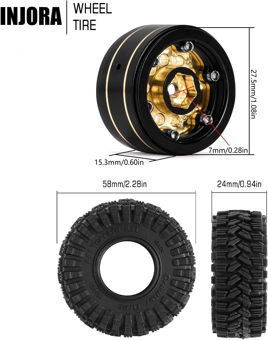 Black Brass Beadlock Wheels for Axial SCX24 TRX4M FCX24 1/24 1/18 RC Crawler