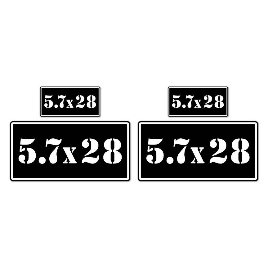 5.7×28 B&W Ammo Box Set, Vinyl Decal Sticker, 2@ 1"x2" & 2@ 2"x4", #8412