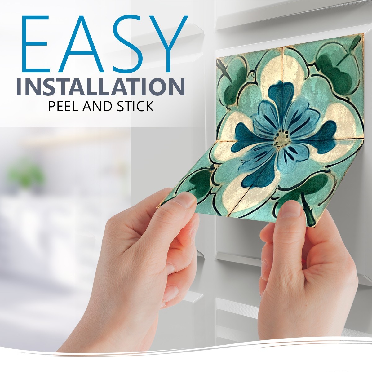 Peel Snd Stick Tile Stickers 24 Unit Pack Green Floral