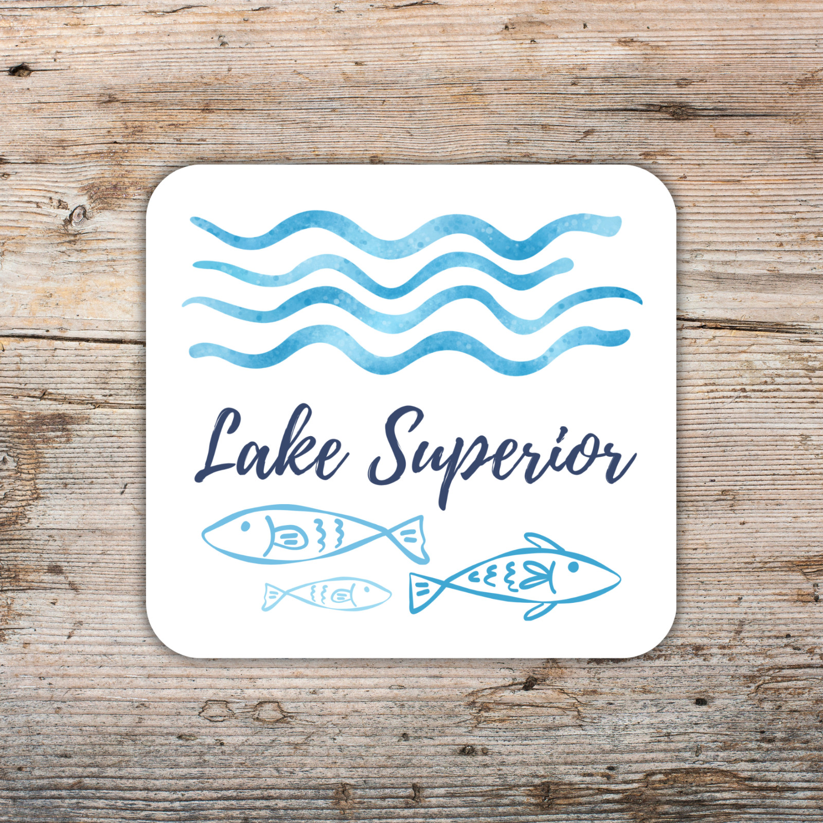 Lake Superior Sticker Vinyl Decal Great Lakes Waves Fish Waterproof