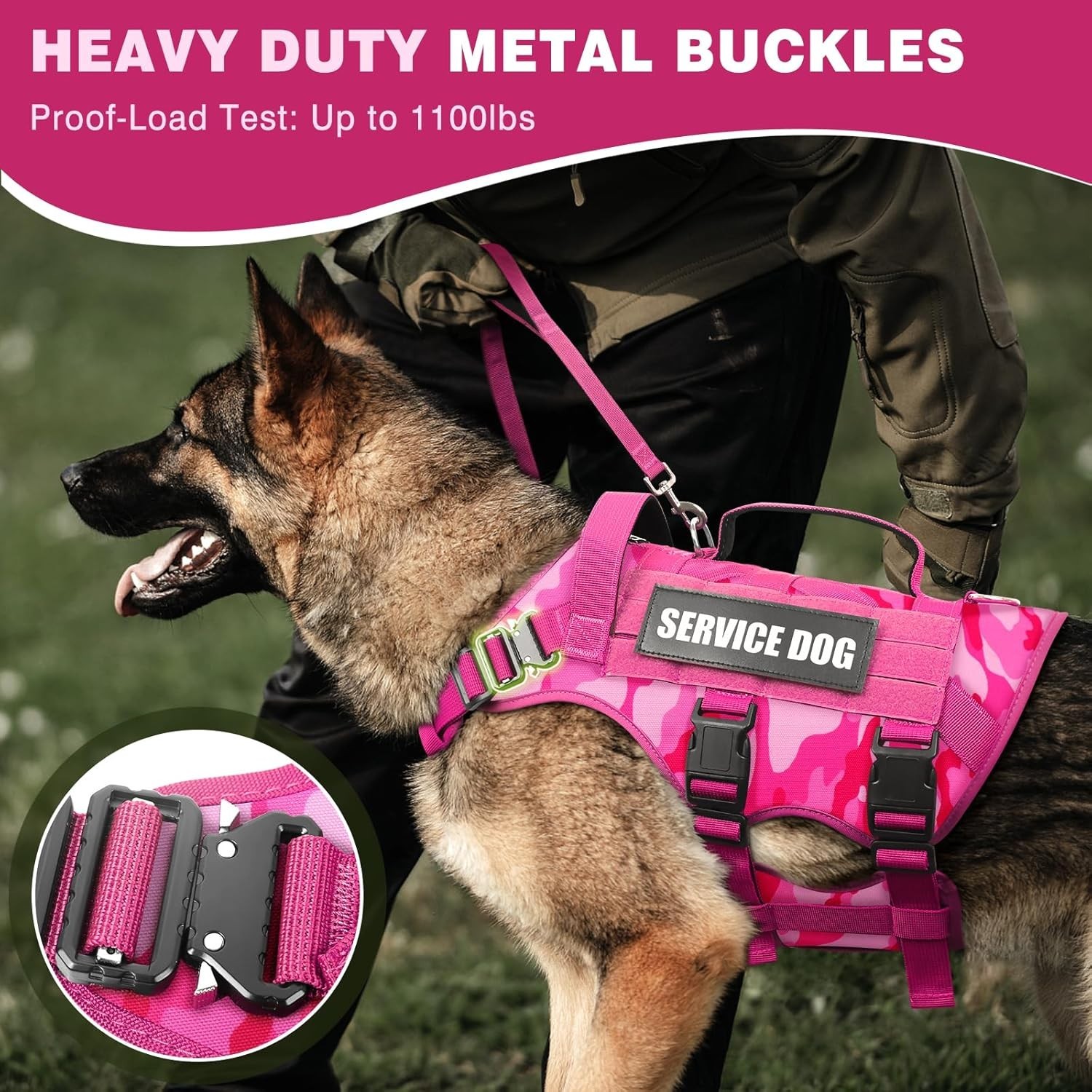Service Dog Vest Harness for Medium Dog, Tactical Working MOLLE Vest with 10 Pet
