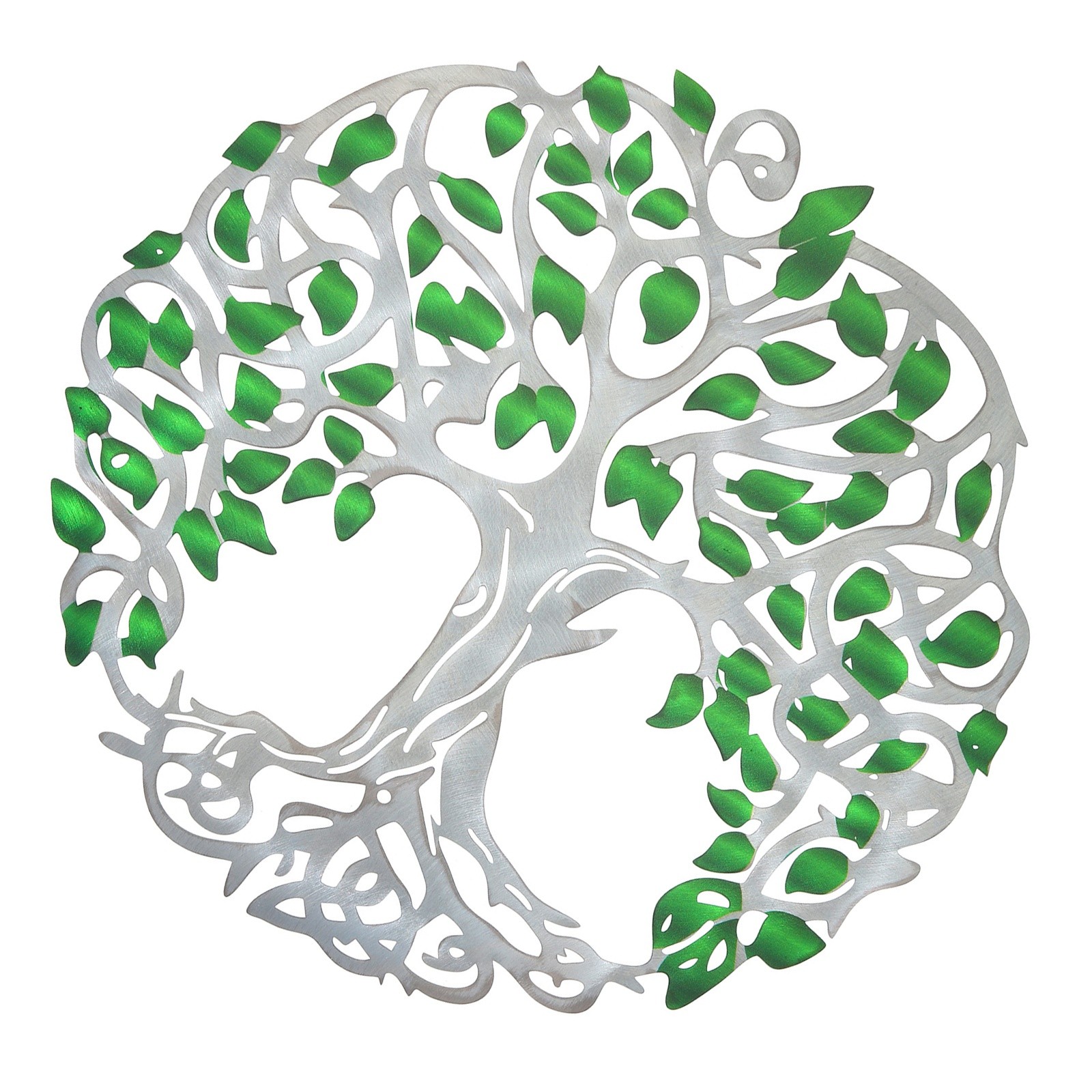 Metal Tree Wall Decor Tree of Life Wall Sculpture Decoration, Green Silver