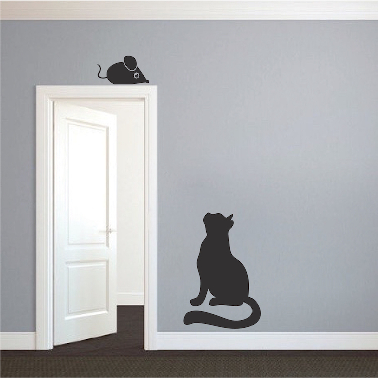 Cat and Mouse Vinyl Decal Stickers, Cute Cat and Mouse Wall Outlet Stickers, a89