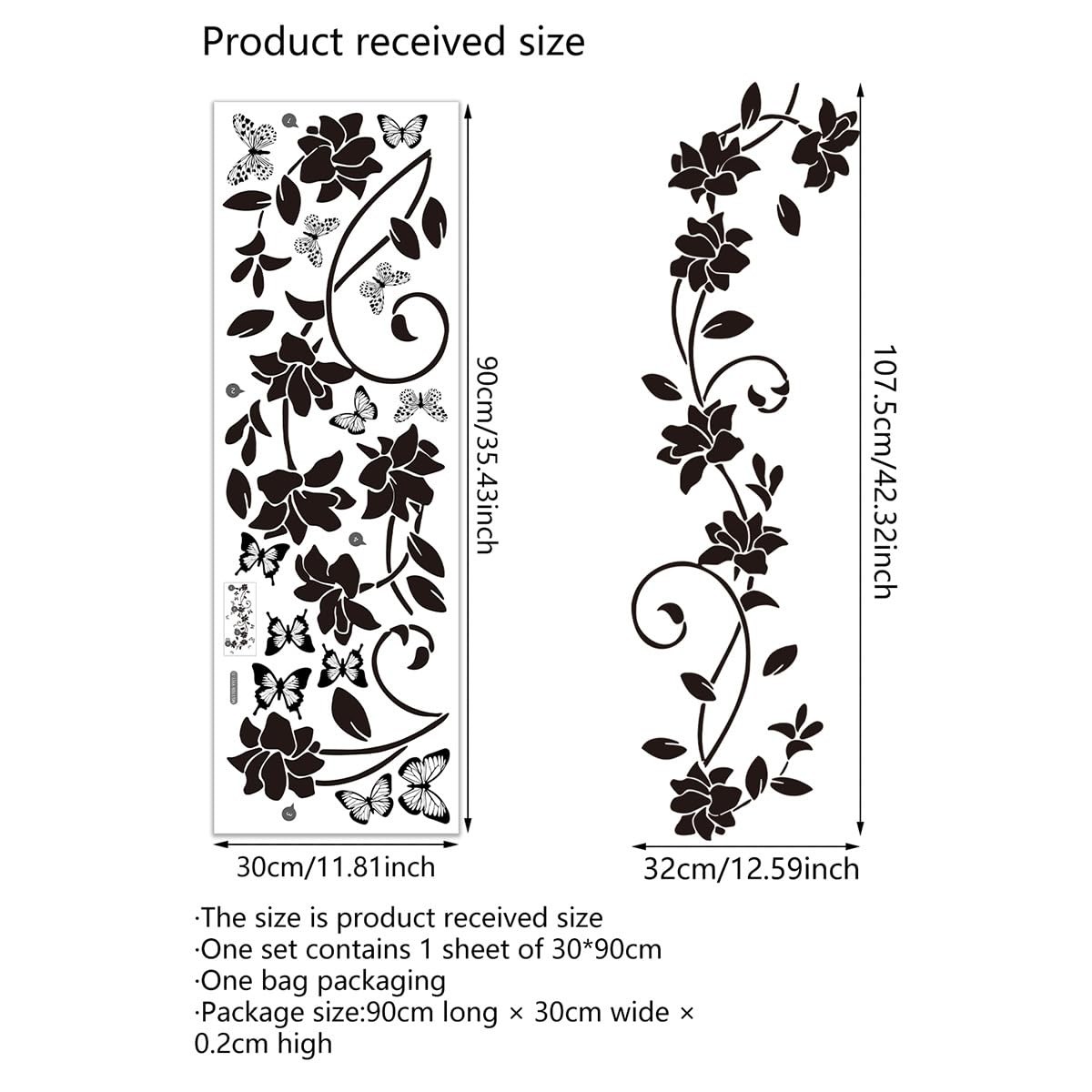 Flower Wall Stickers Floral Plants Wall Art Decals for Bedroom Living Room So…