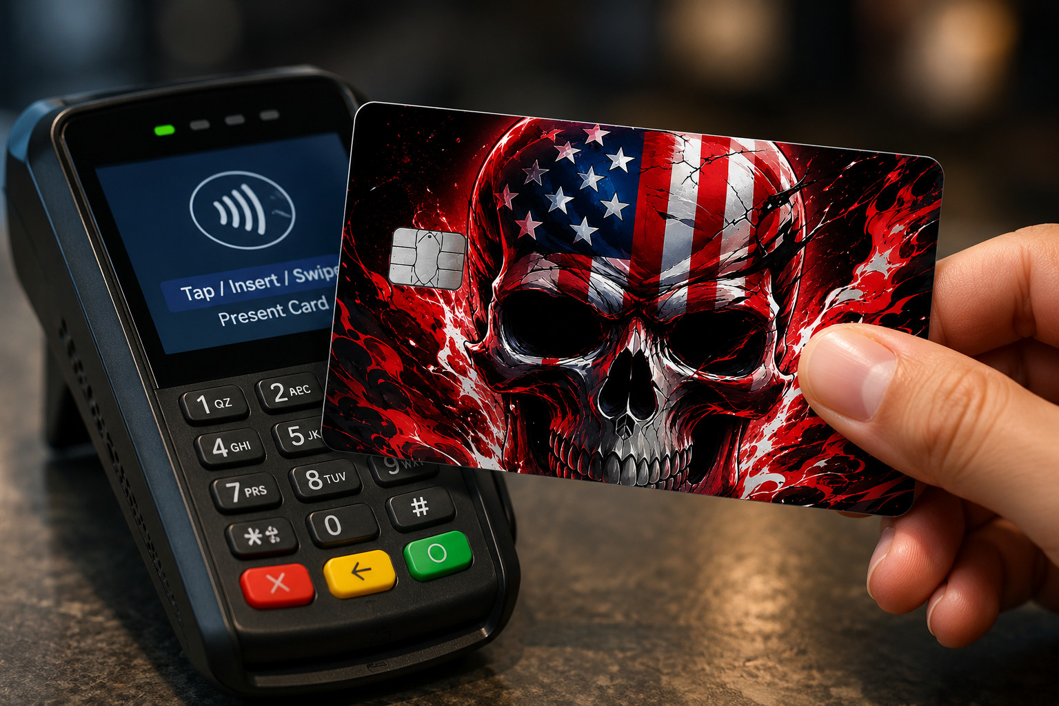 HOLO SKULL SKELETON USA FLAG Credit Debit Bank Card Skin Cover Sticker Set 2PCS