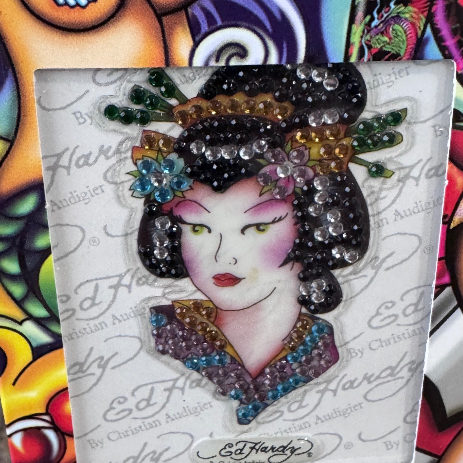 Ed Hardy By Christian Audigier Peel Stick Crystal Decal Geisha Face Japan Tattoo