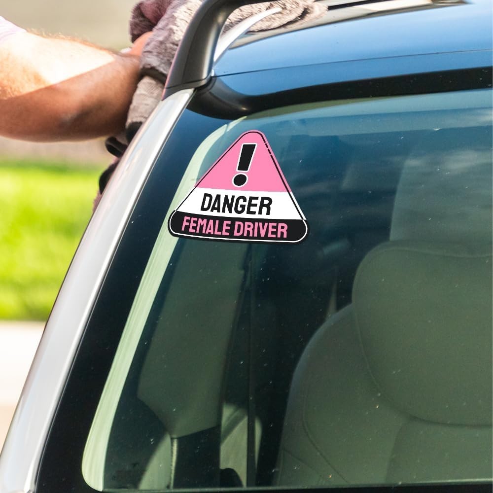 Funny Female Driver Warning Sign Vinyl Sticker Waterproof Decal 5.7 x 5 Inches