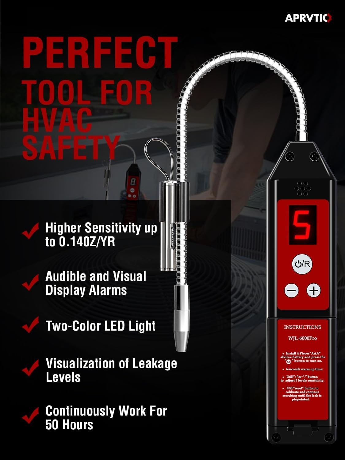Electronic Refrigerant Leak Detector with UV & LED Light, WJL-6000PRO Freon L…