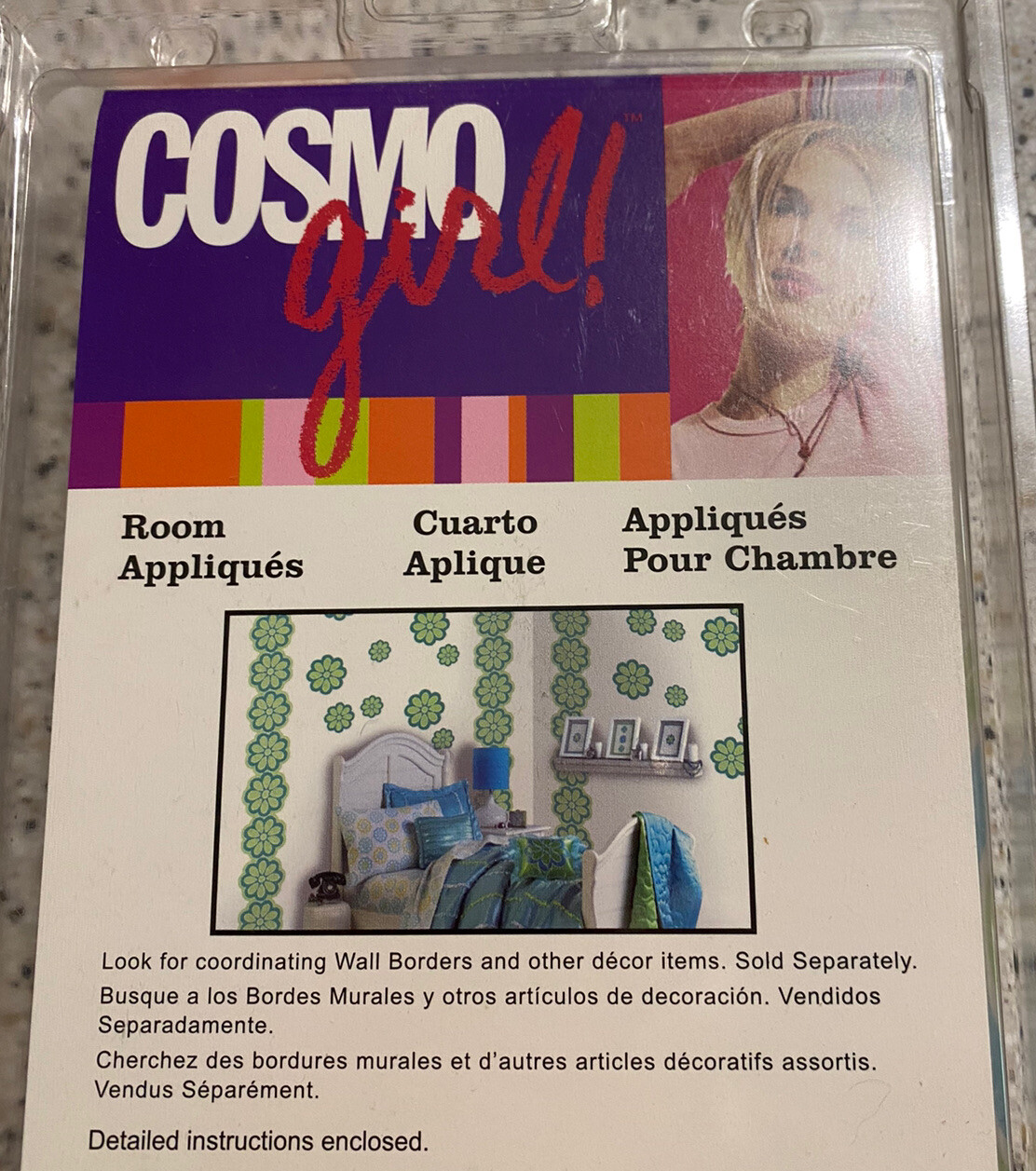 Cosmo Girl Flirt Flower Power Room Appliques 20 Stickers Blue and Green NEW