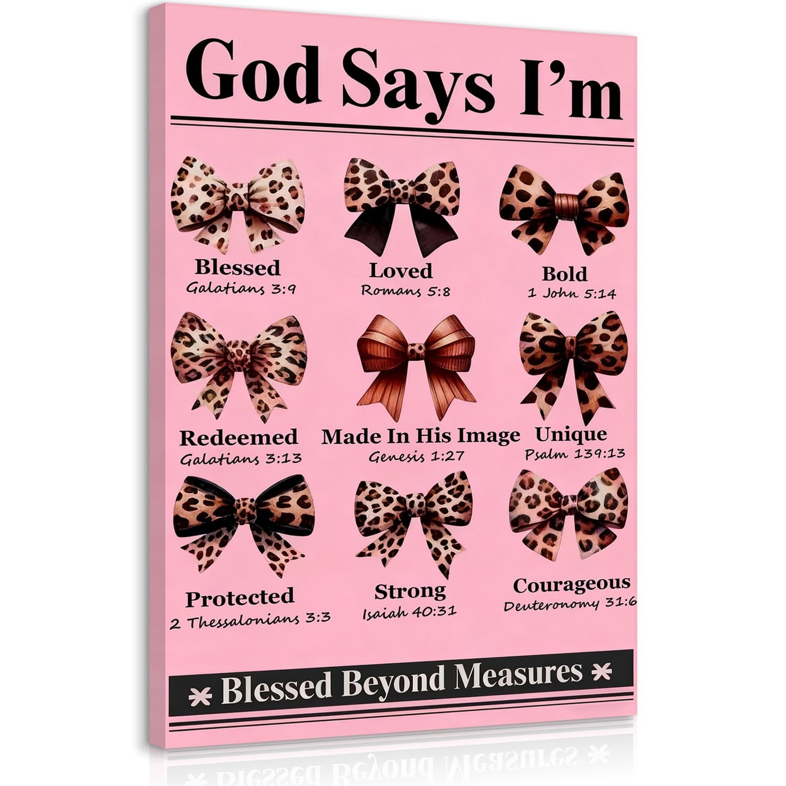 Pink Bow Wall Art Trendy Leopard Wall Decor Christian Bible Preppy Poster Pri…