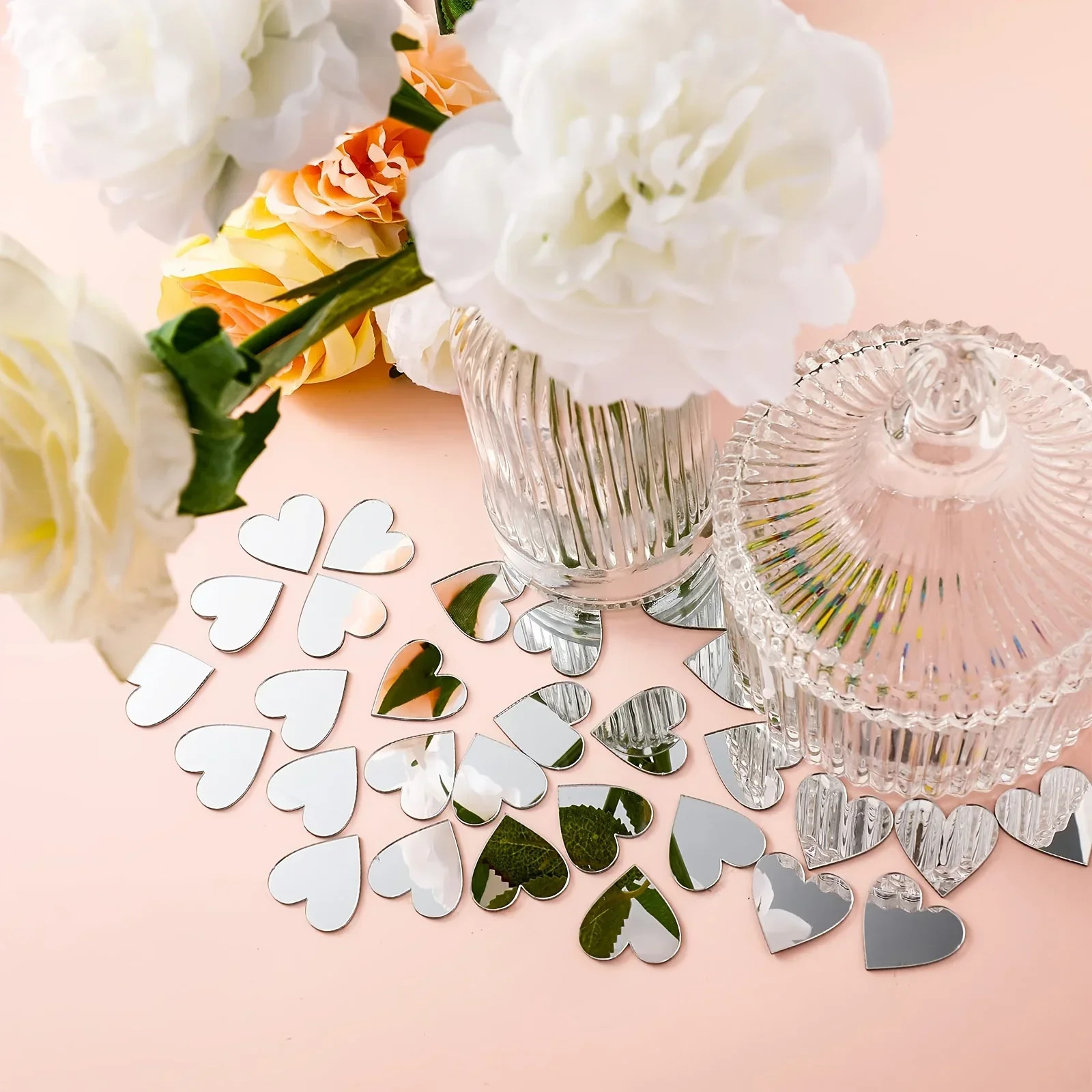 Self-adhesive Mirror Mosaic 100pcs of Acrylic Circular Heart-shaped Diamond Home