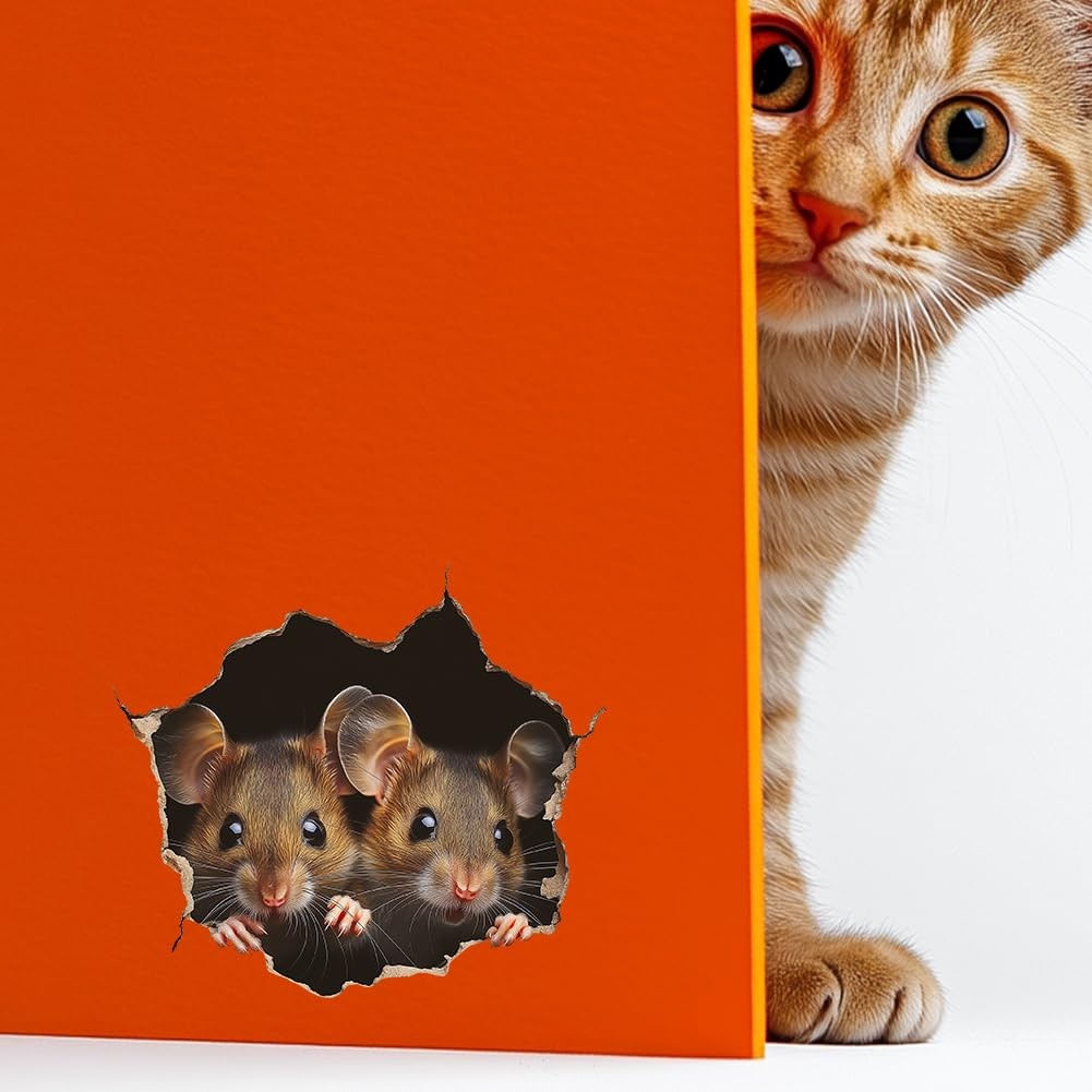 beinkmake Mouse Hole 3D Wall Stickers Sets Realistic Mice Wall Decal Fun Ador…
