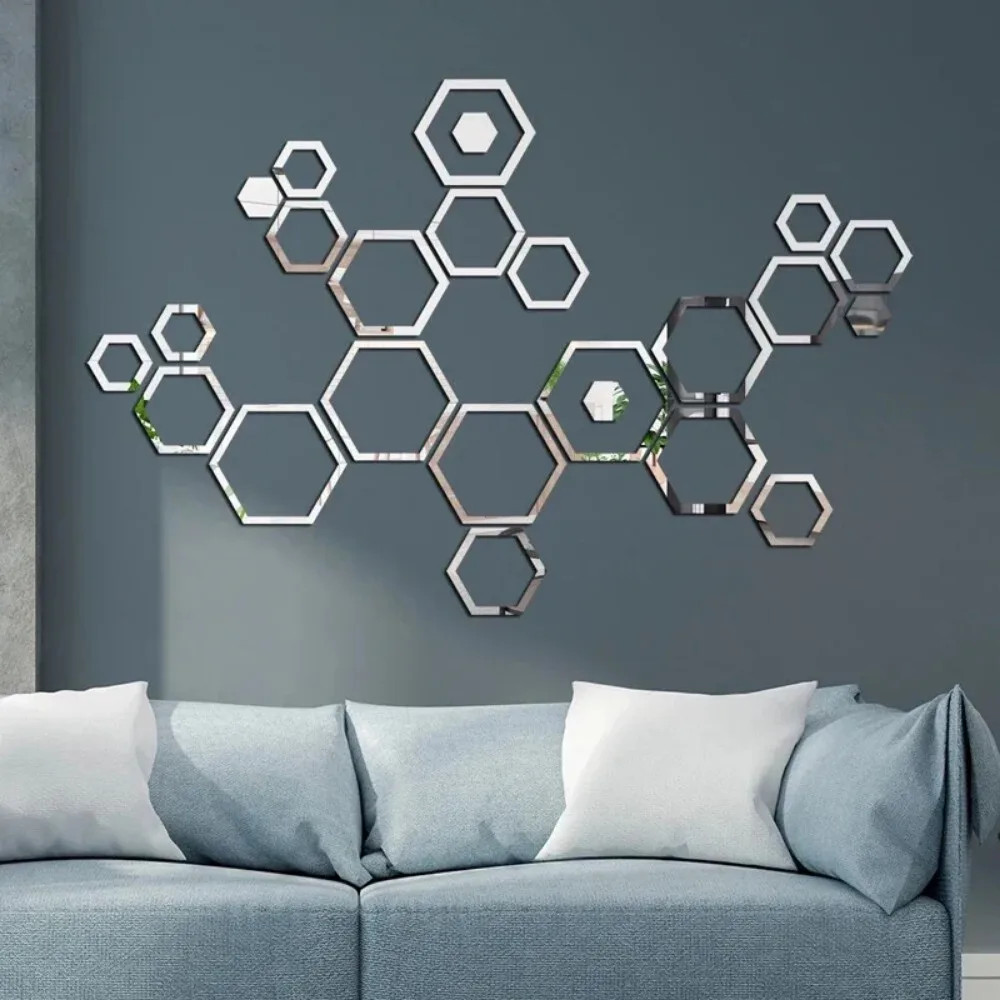 Hexagonal Mirror Stickers 24pcs Acrylic 3d Bedroom Self-adhesive Decoration Home
