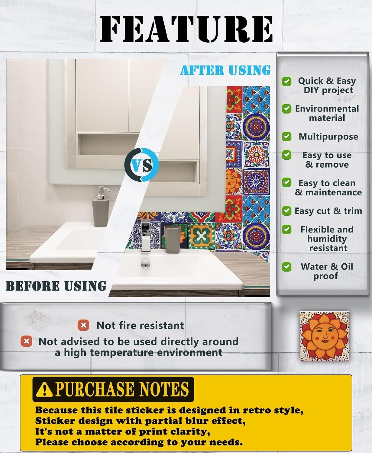 Tile Stickers Wall Decor Bathroom Kitchen Wall Sticker Waterproof PVC Decoration