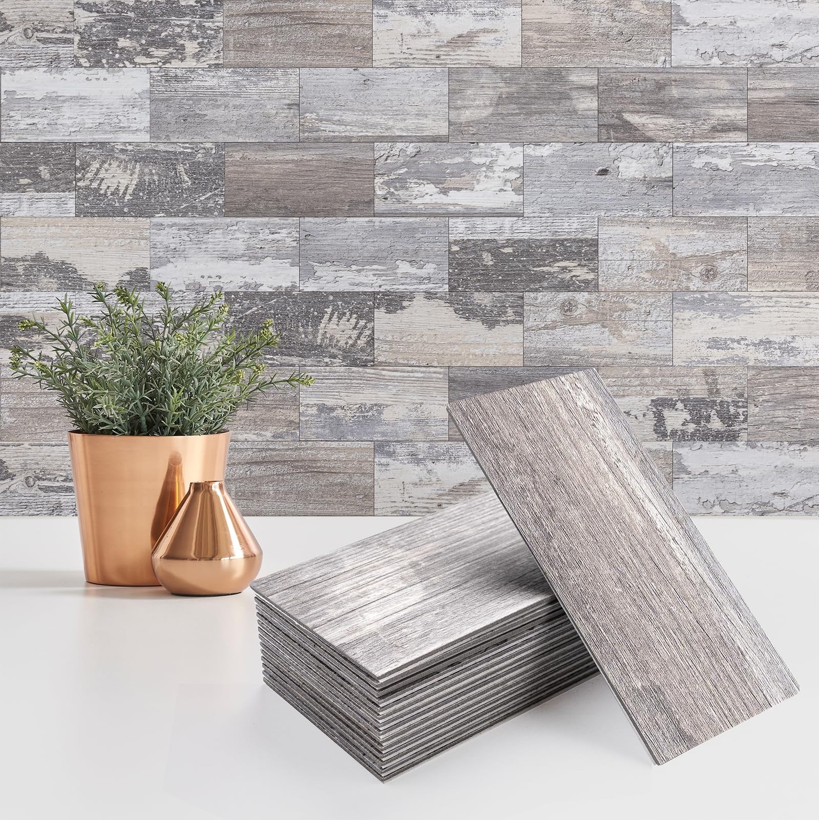Azulejos Adhesivos Estilo Metro Madera Envejecida Para Bano Pack De 100