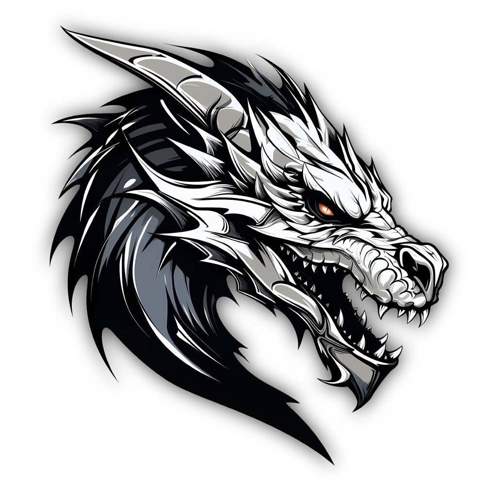 Dragon Head Abstract Black & White Art Cut To Shape Vinyl Sticker