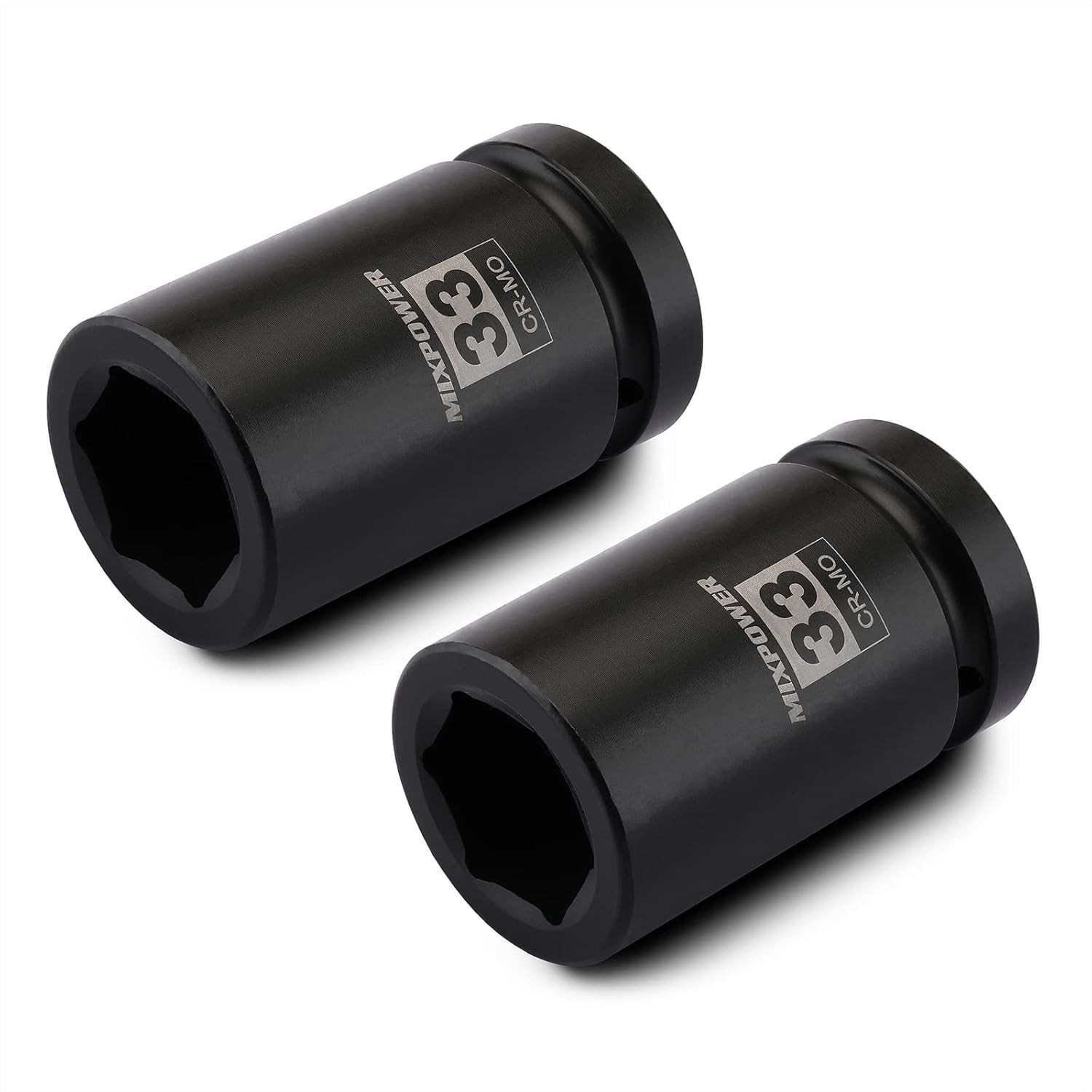 2 Pieces 1 Inch Drive Deep Impact Socket, CR-MO, 33mm, 33mm-2pcs set