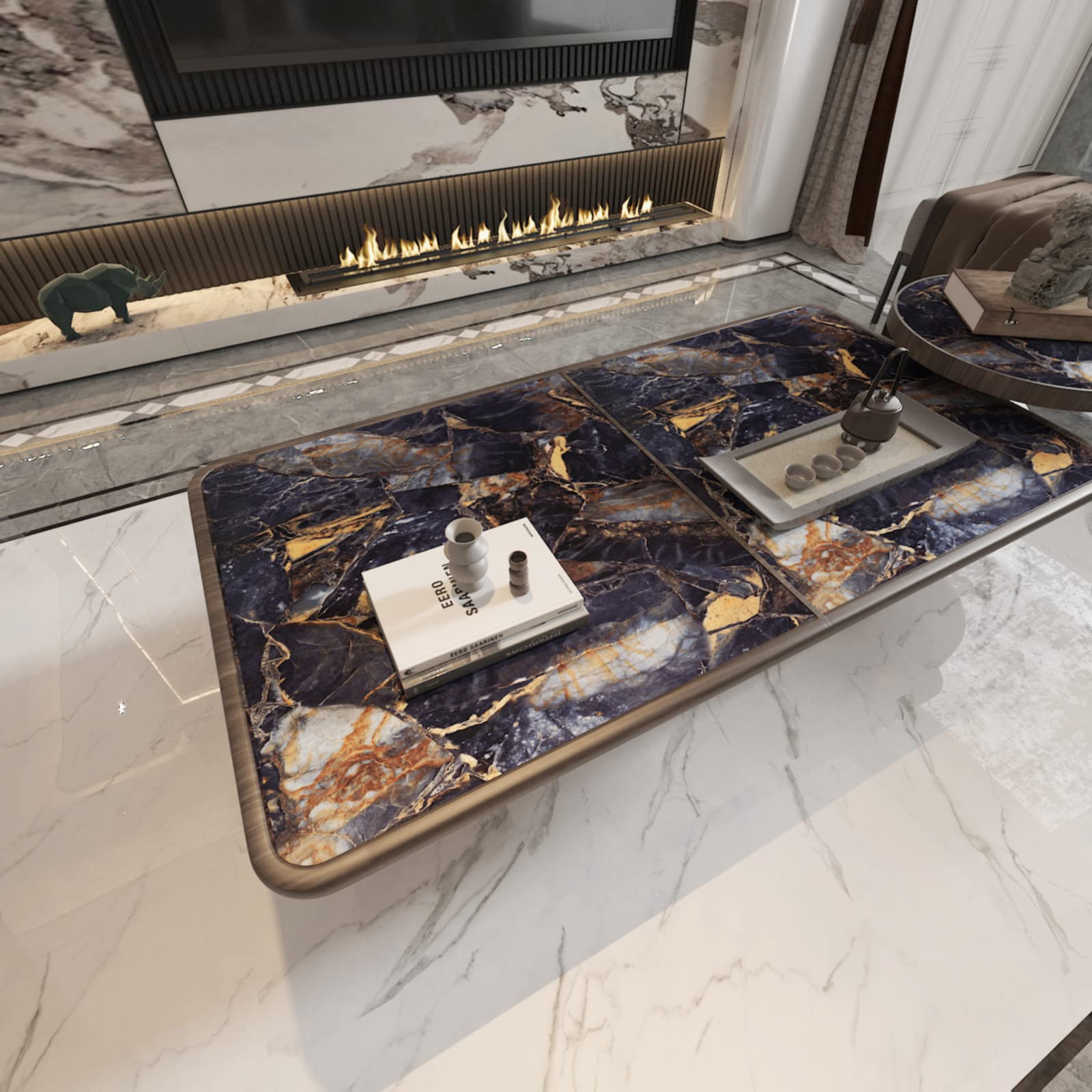 31.5"x 157" Peel and Stick Black Marble Wallpaper Dark Blue Granite Paper Sel…