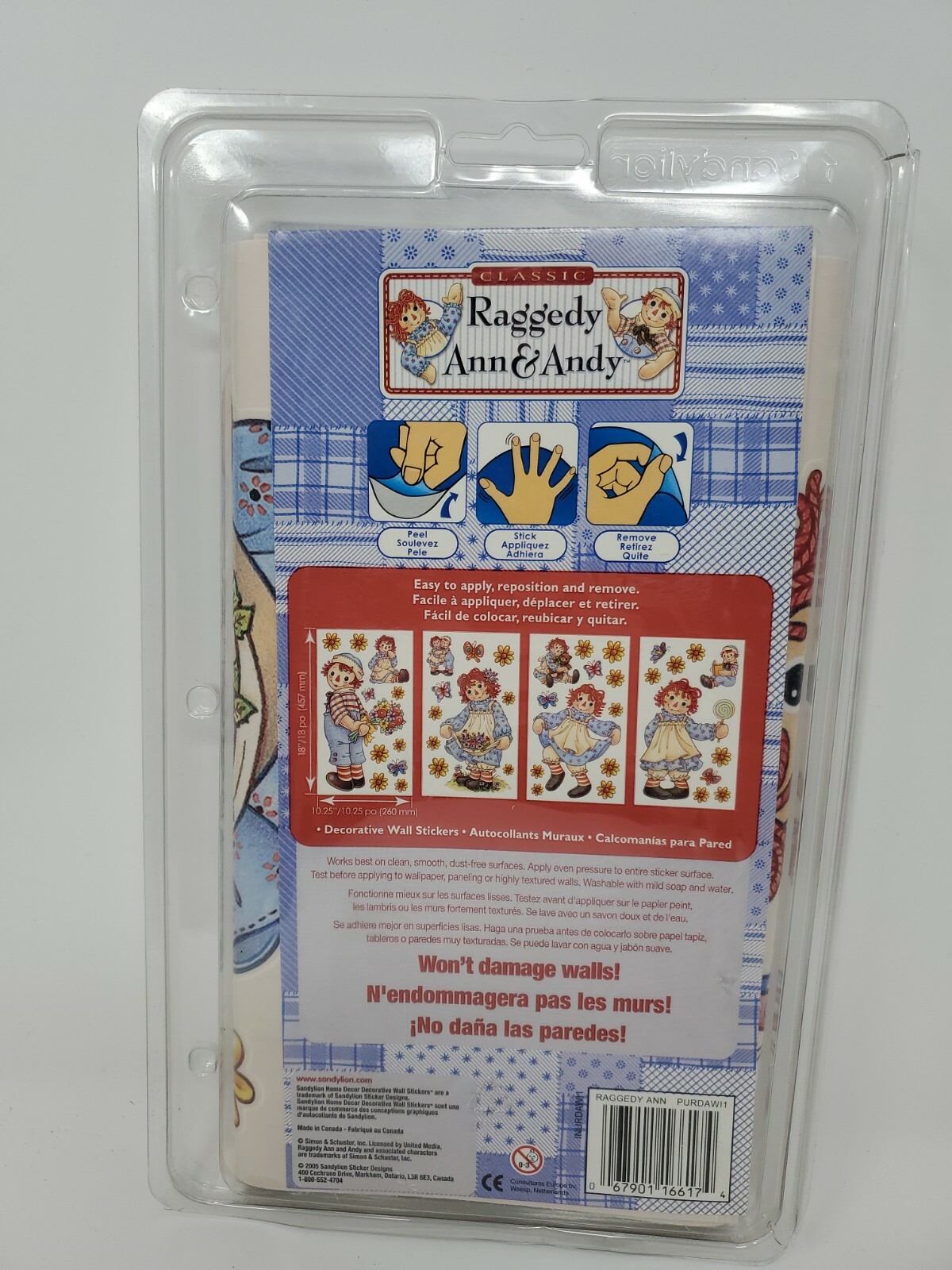 VTG 2005 Raggedy Ann & Andy Peel Stick Sticker Wall Decals Removable Decorative